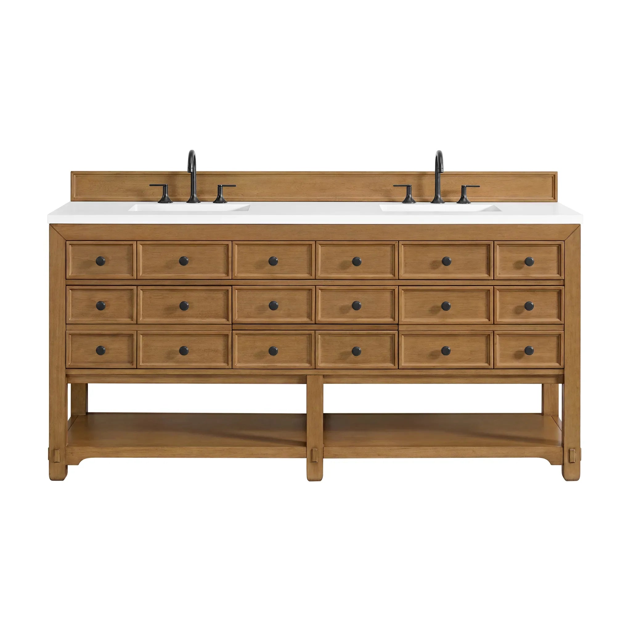 72" Malibu Double Vanity in Amber Birch-White Zeus Silestone-8" Widespread image