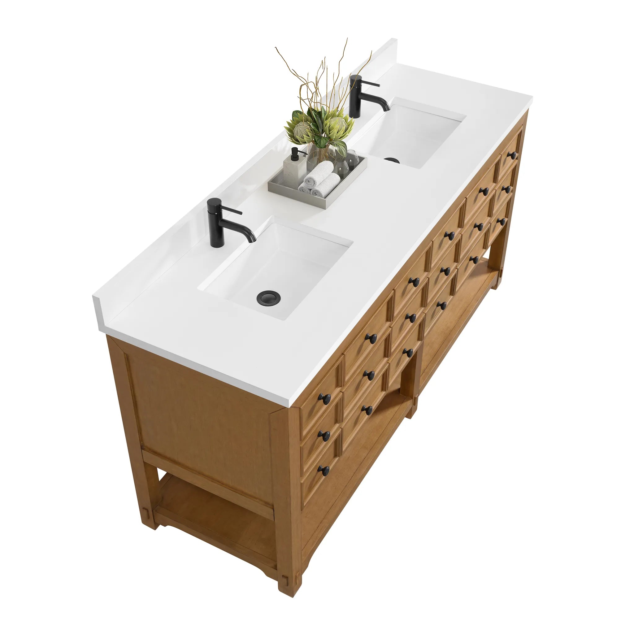 72" Malibu Double Vanity in Amber Birch-White Zeus Silestone & Backsplash-Single Hole image 5