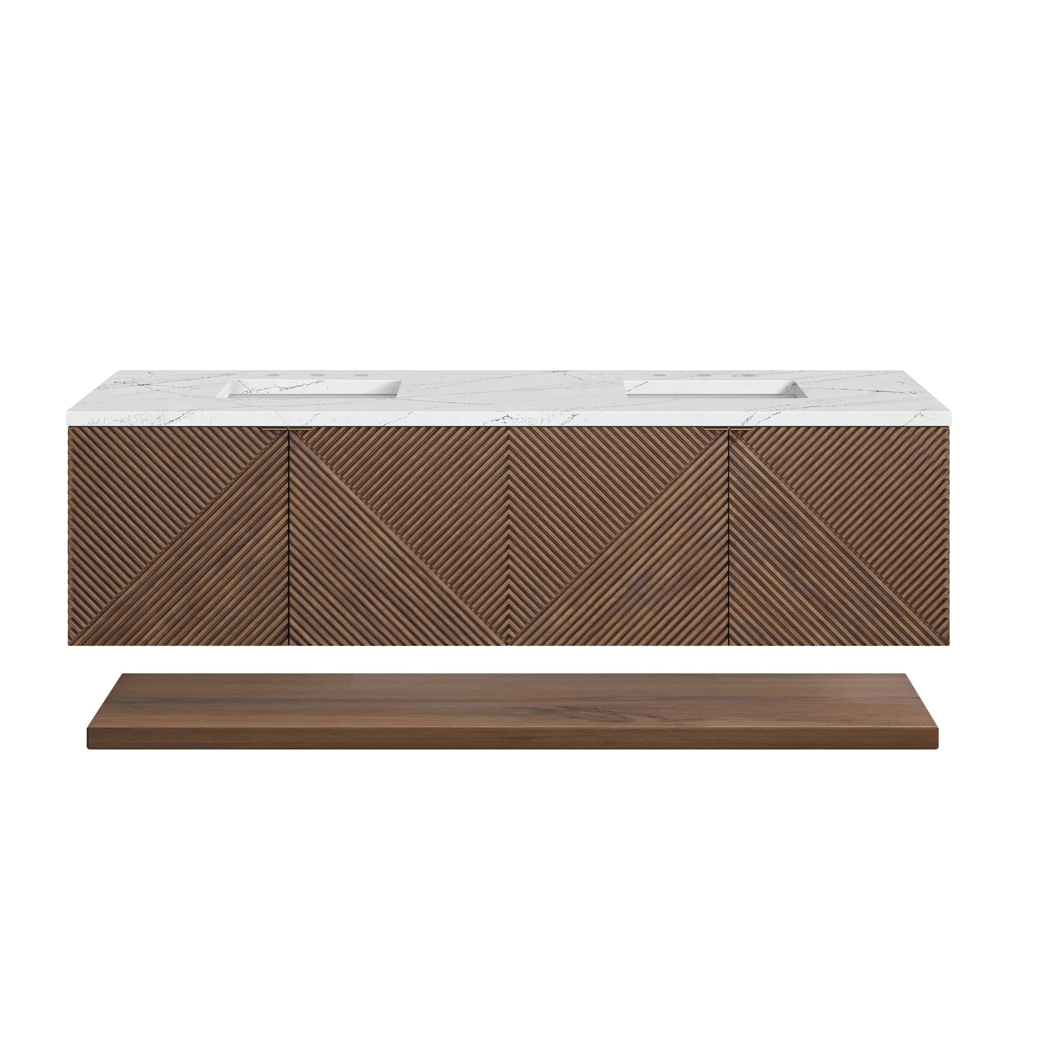 72" Marcello Double Vanity in Chestnut w/FreePower Wireless Charger-Ethereal Noctis Silestone-8" Widespread image