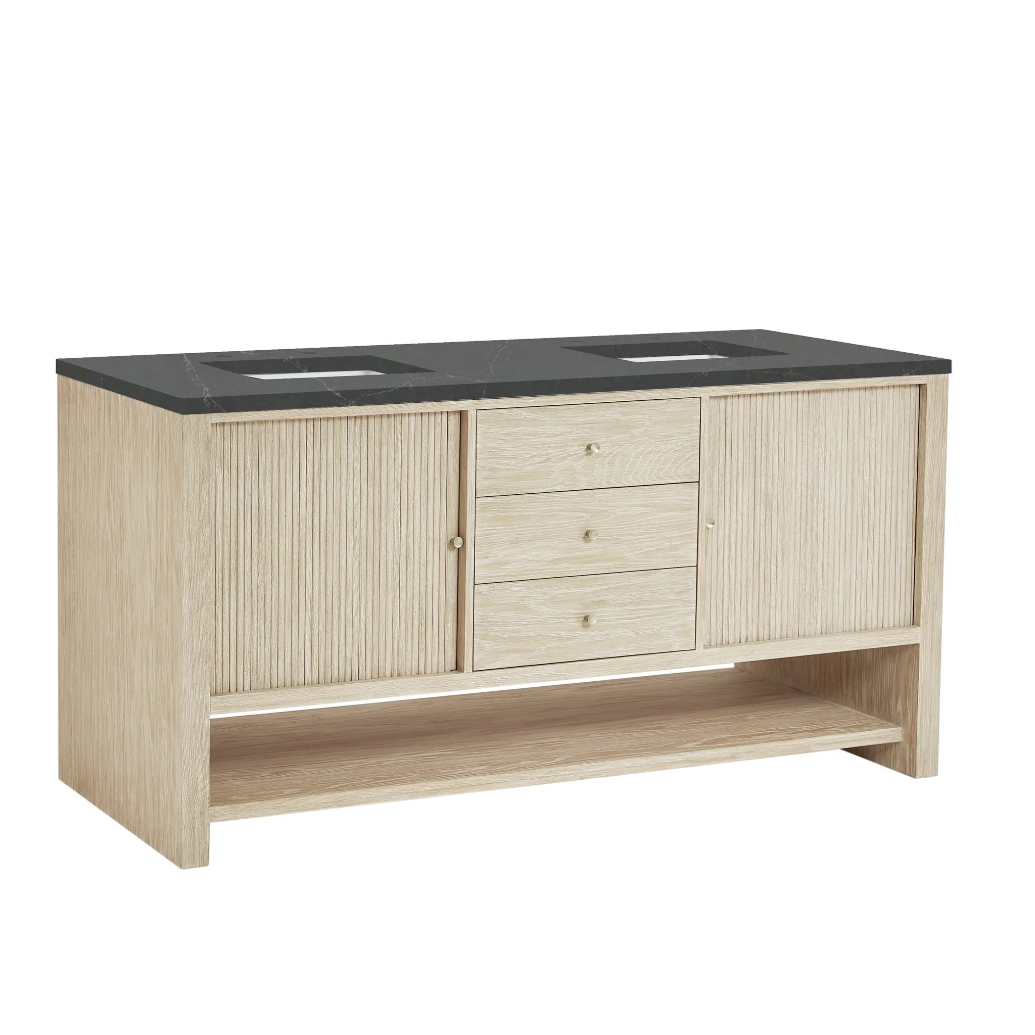 72" Marigot Double Vanity in Sunwashed Oak-Charcoal Soapstone Silestone-8" Widespread image 10