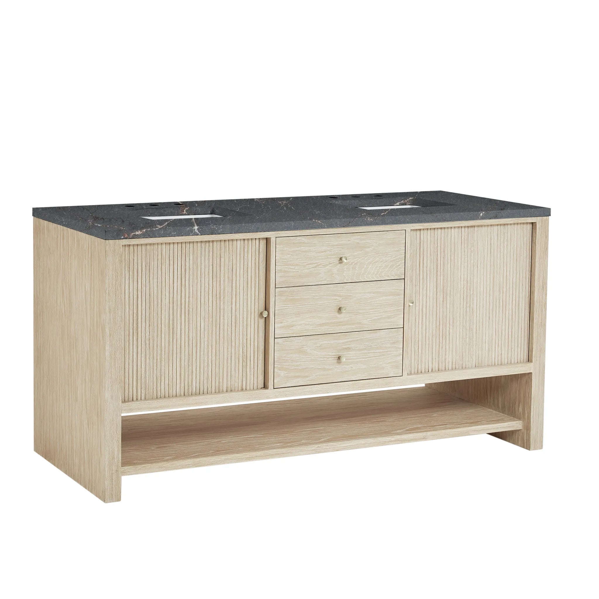 72" Marigot Double Vanity in Sunwashed Oak-Parisien Bleu Silestone-8" Widespread image 10