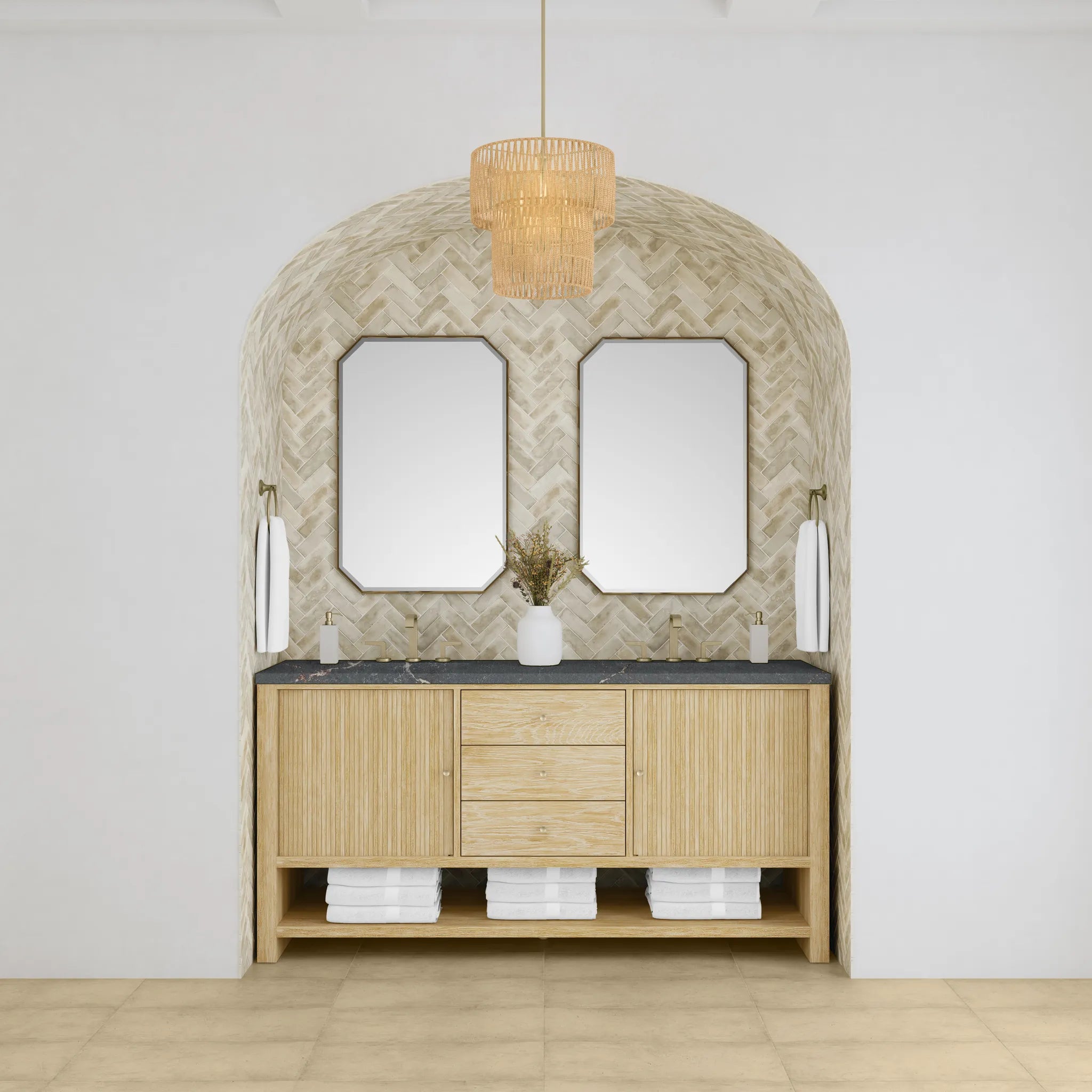 72" Marigot Double Vanity in Sunwashed Oak w/FreePower Wireless Charger-Parisien Bleu Silestone-8" Widespread image 4