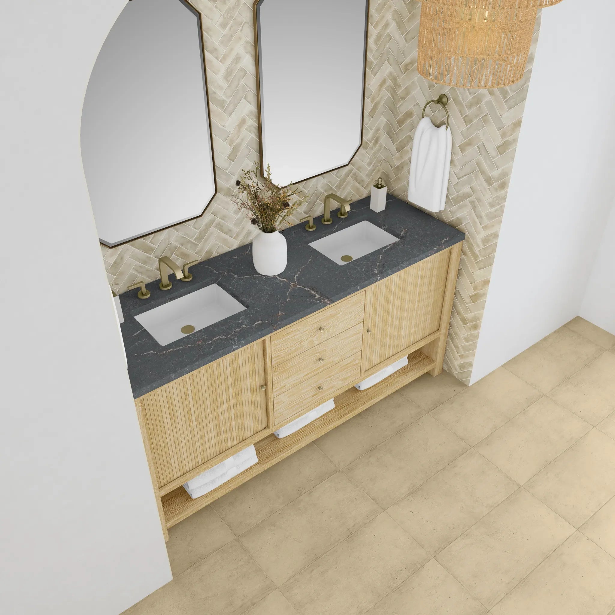 72" Marigot Double Vanity in Sunwashed Oak w/FreePower Wireless Charger-Parisien Bleu Silestone-8" Widespread image 8