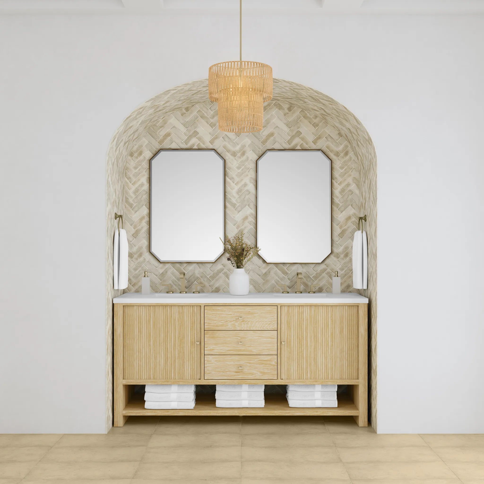 72" Marigot Double Vanity in Sunwashed Oak-White Zeus Silestone-8" Widespread image 2