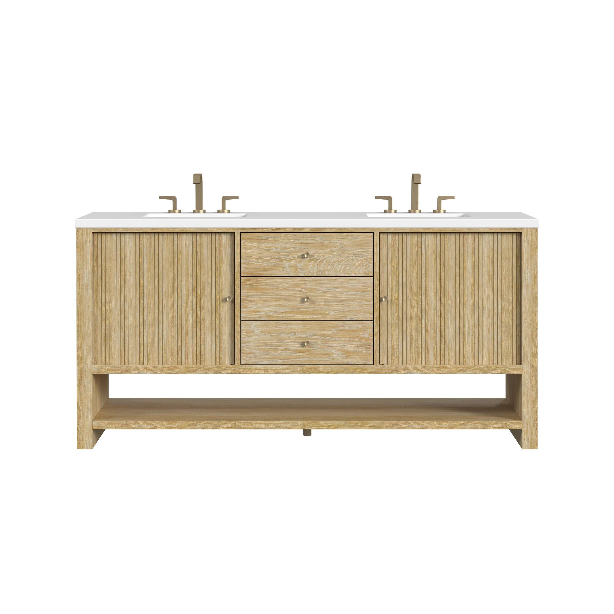 72" Marigot Double Vanity in Sunwashed Oak-White Zeus Silestone-8" Widespread image