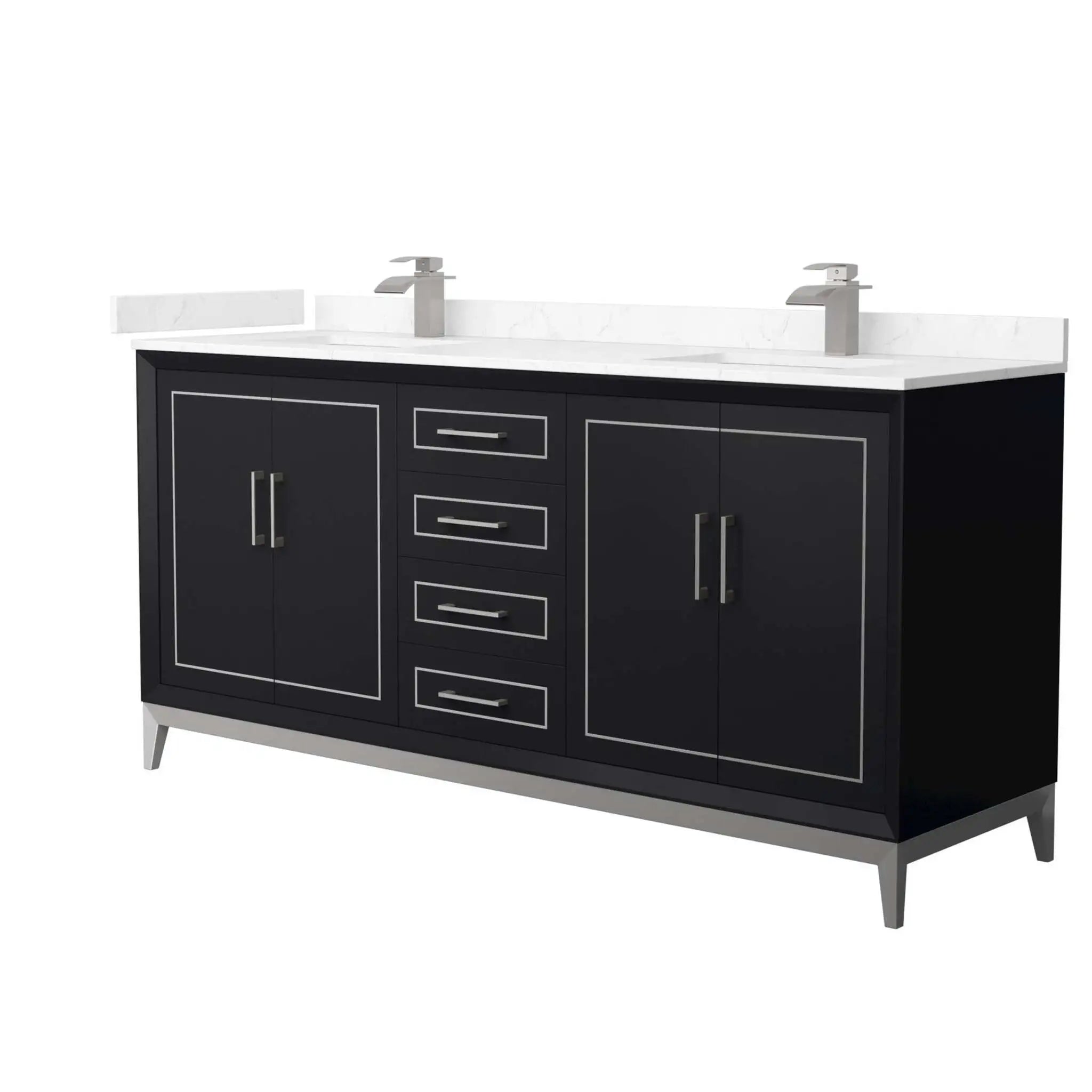 72" Marlena Double Bathroom Vanity in Black with Brushed Nickel Trim by Wyndham
