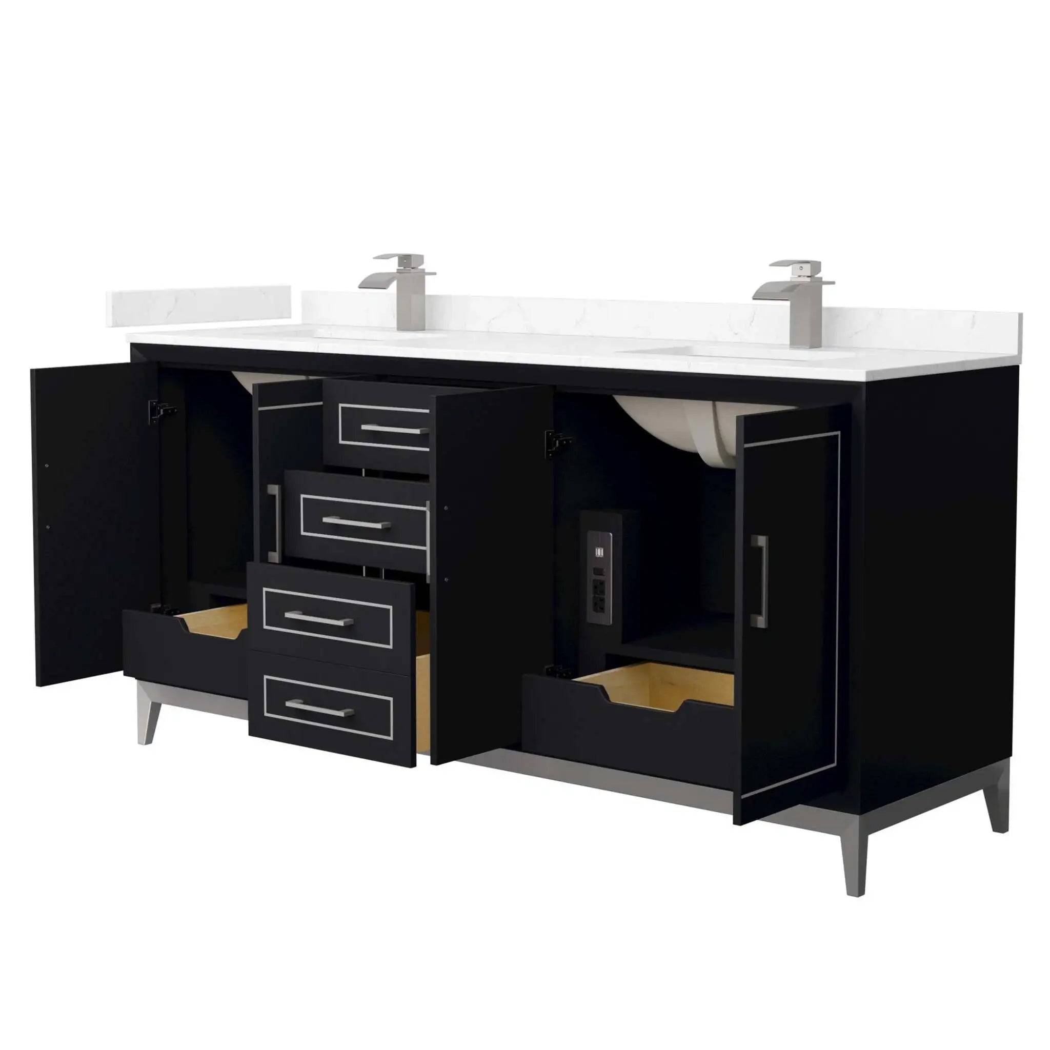 72" Marlena Double Bathroom Vanity in Black with Brushed Nickel Trim by Wyndham