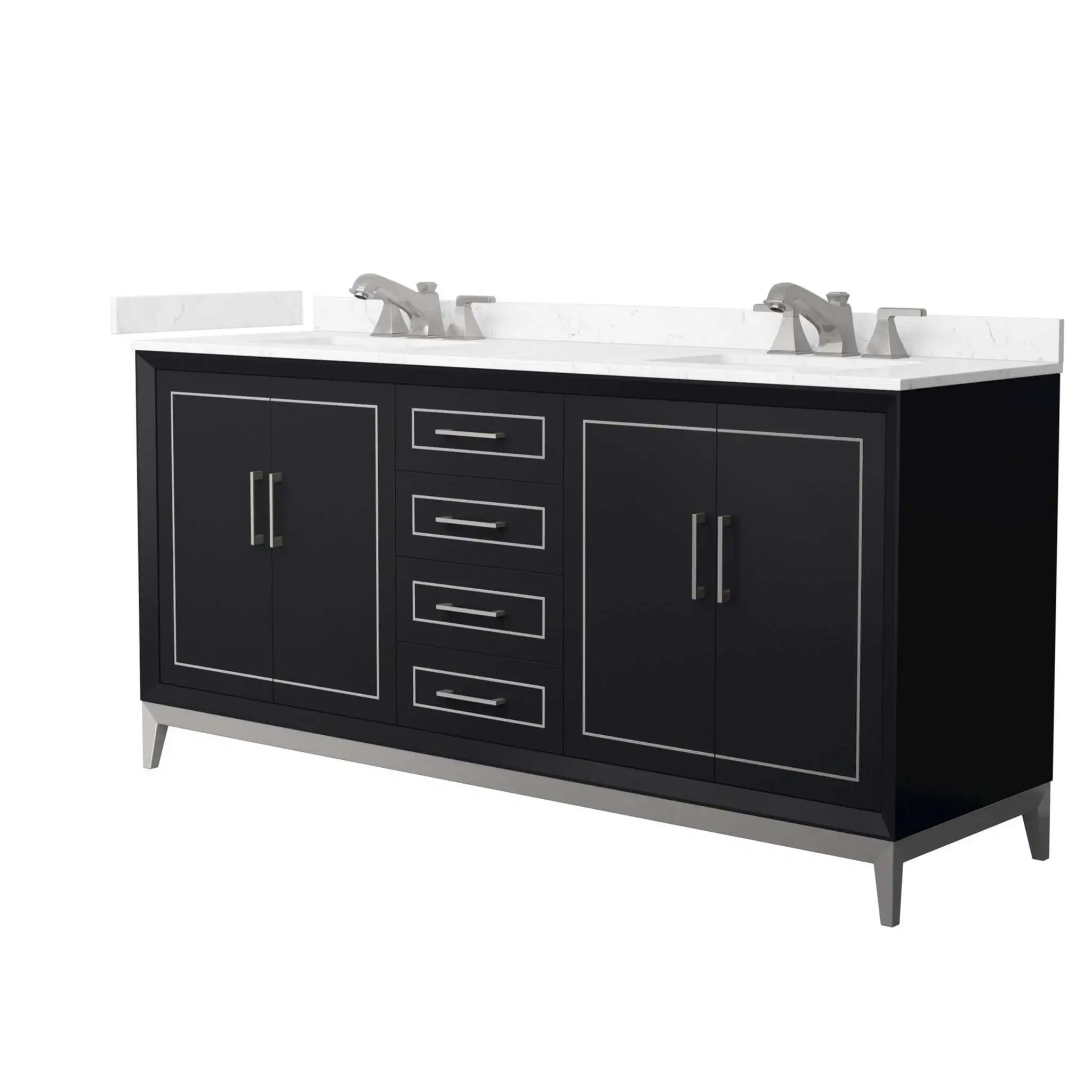 72" Marlena Double Bathroom Vanity in Black with Brushed Nickel Trim by Wyndham