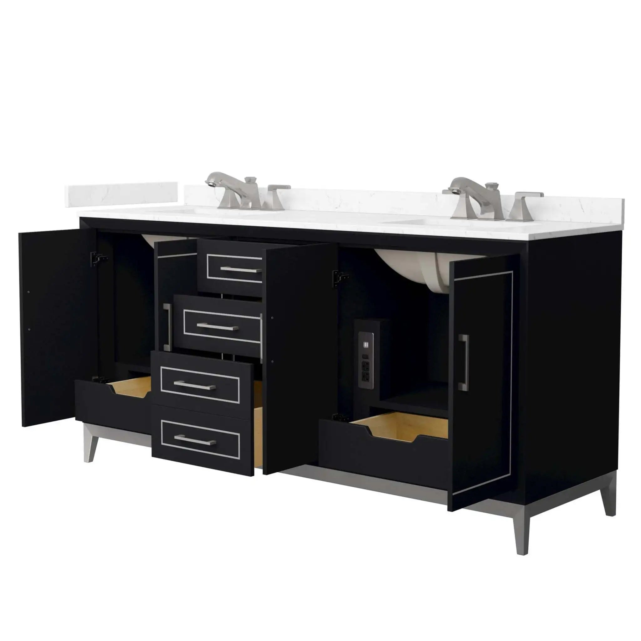 72" Marlena Double Bathroom Vanity in Black with Brushed Nickel Trim by Wyndham