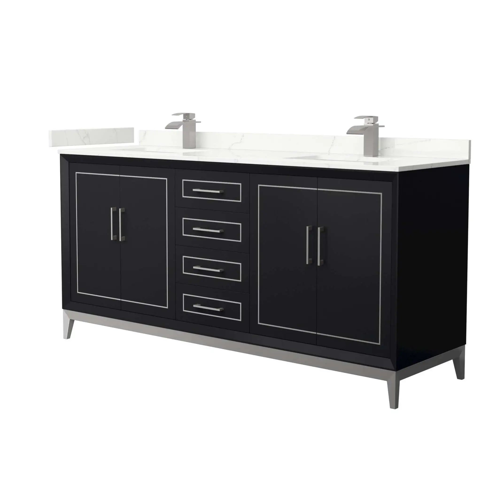 72" Marlena Double Bathroom Vanity in Black with Brushed Nickel Trim by Wyndham