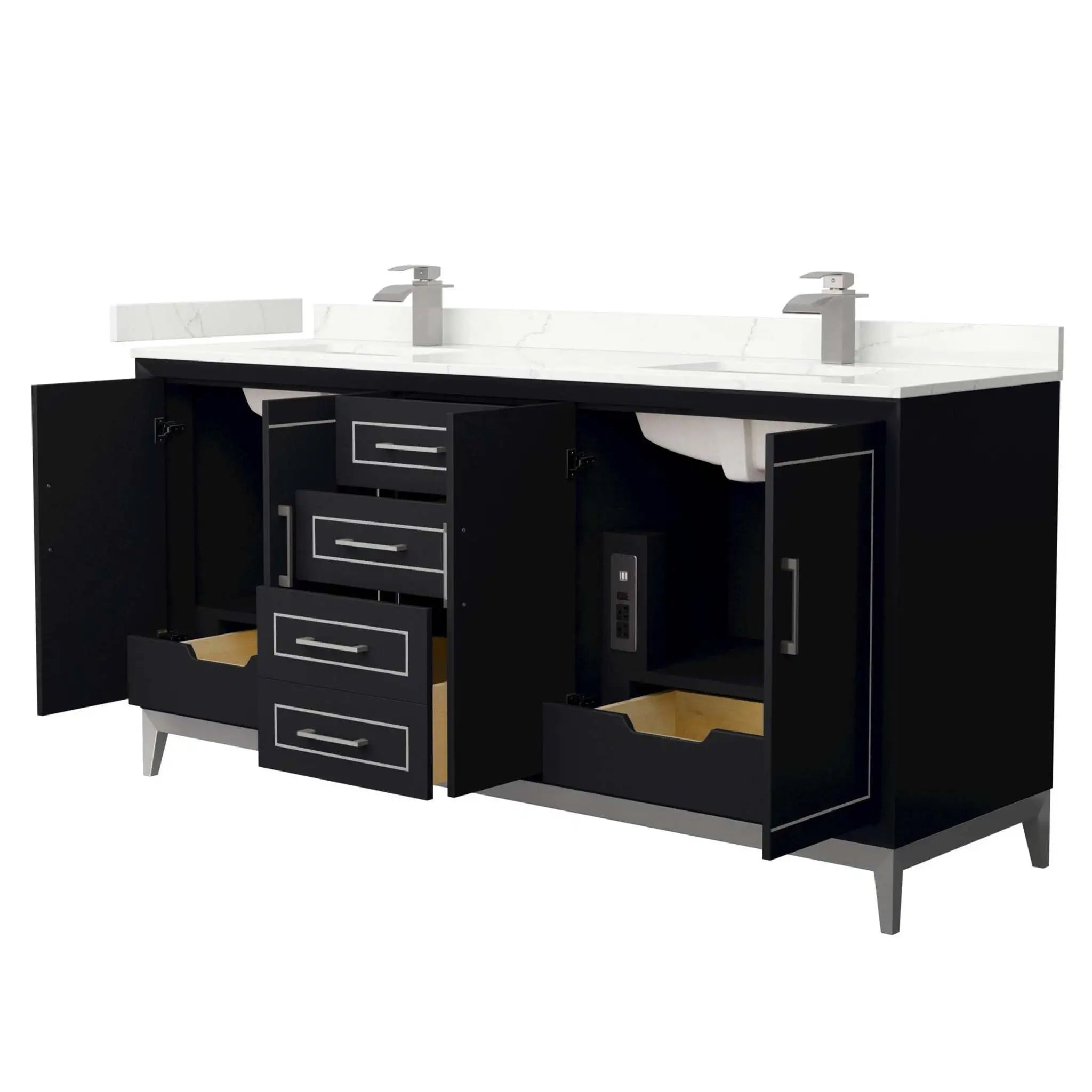 72" Marlena Double Bathroom Vanity in Black with Brushed Nickel Trim by Wyndham