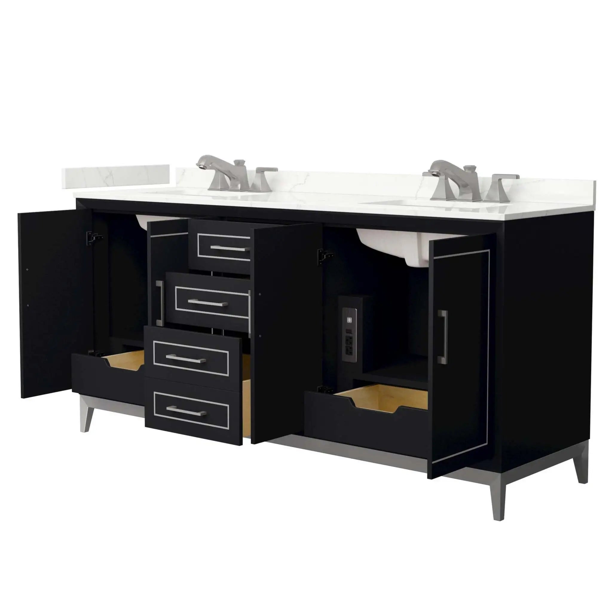 72" Marlena Double Bathroom Vanity in Black with Brushed Nickel Trim by Wyndham