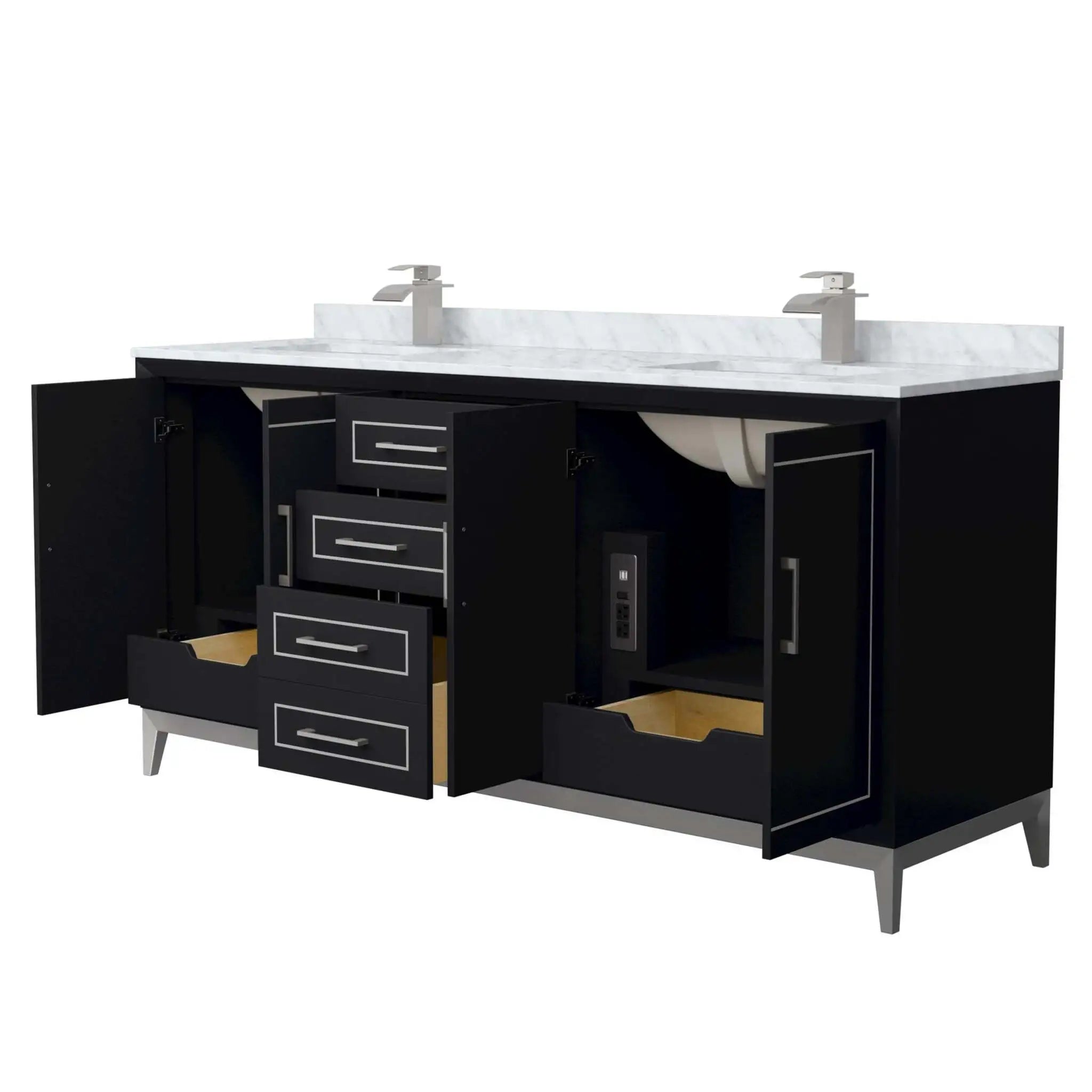 72" Marlena Double Bathroom Vanity in Black with Brushed Nickel Trim by Wyndham