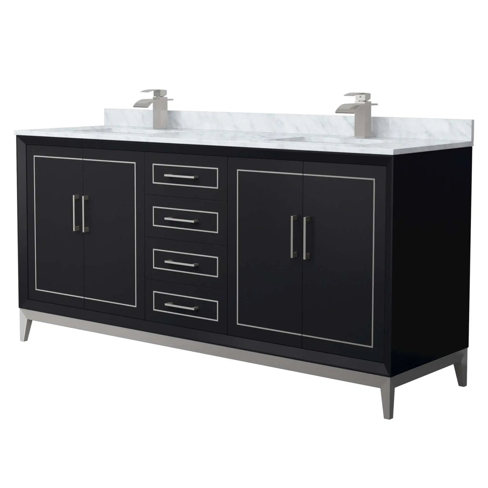 72" Marlena Double Bathroom Vanity in Black with Brushed Nickel Trim by Wyndham