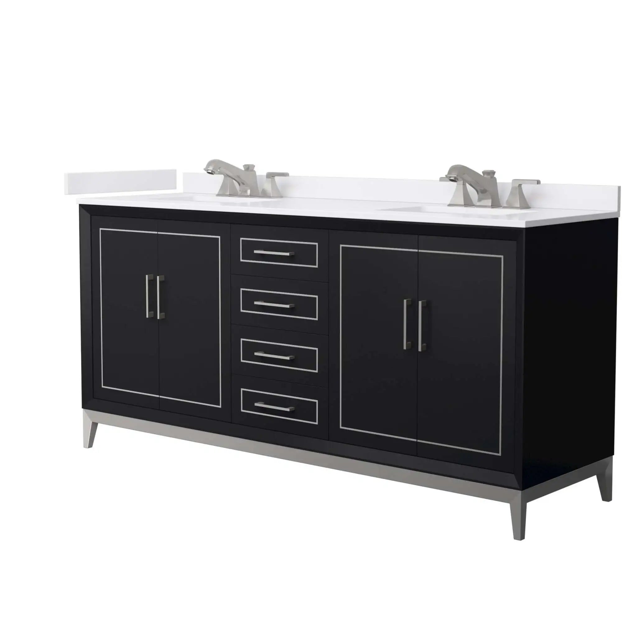 72" Marlena Double Bathroom Vanity in Black with Brushed Nickel Trim by Wyndham