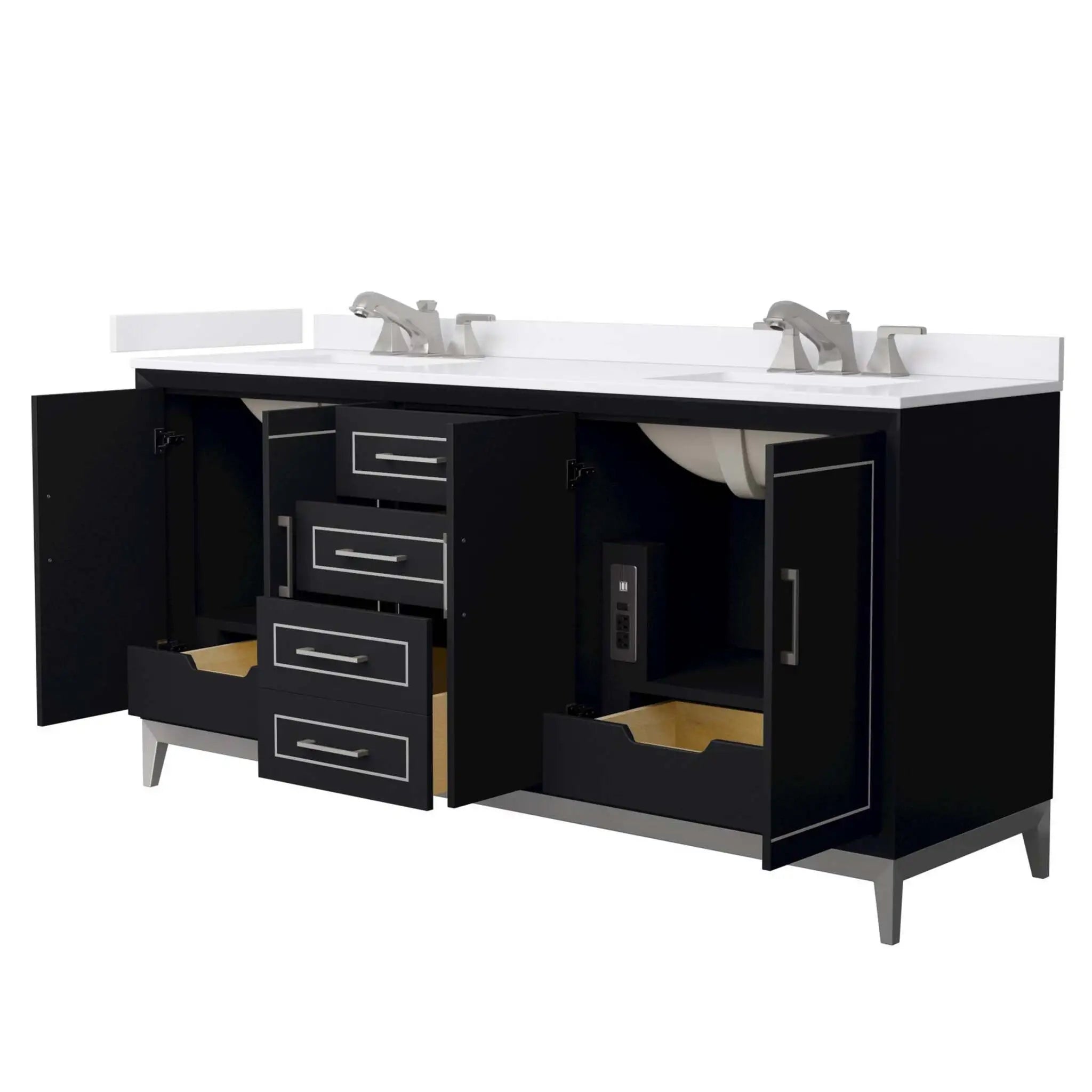 72" Marlena Double Bathroom Vanity in Black with Brushed Nickel Trim by Wyndham