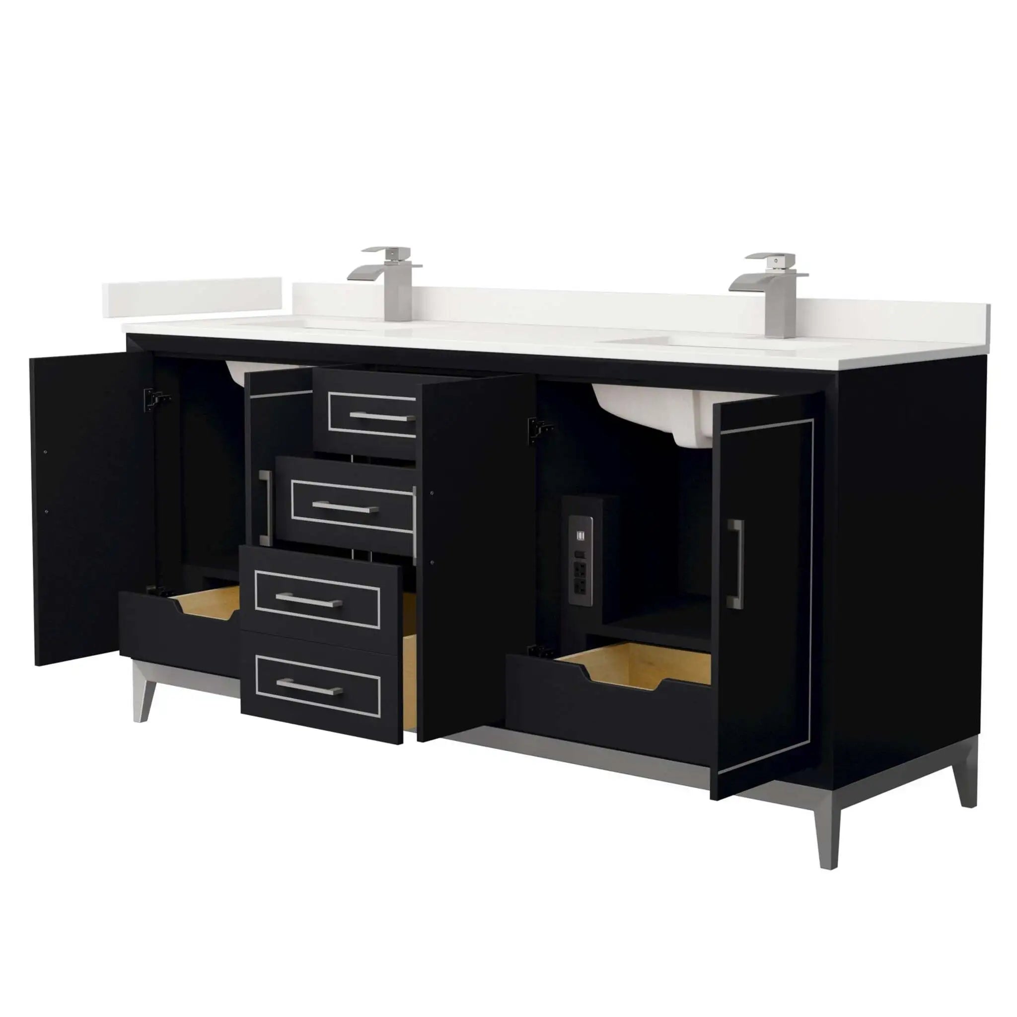 72" Marlena Double Bathroom Vanity in Black with Brushed Nickel Trim by Wyndham