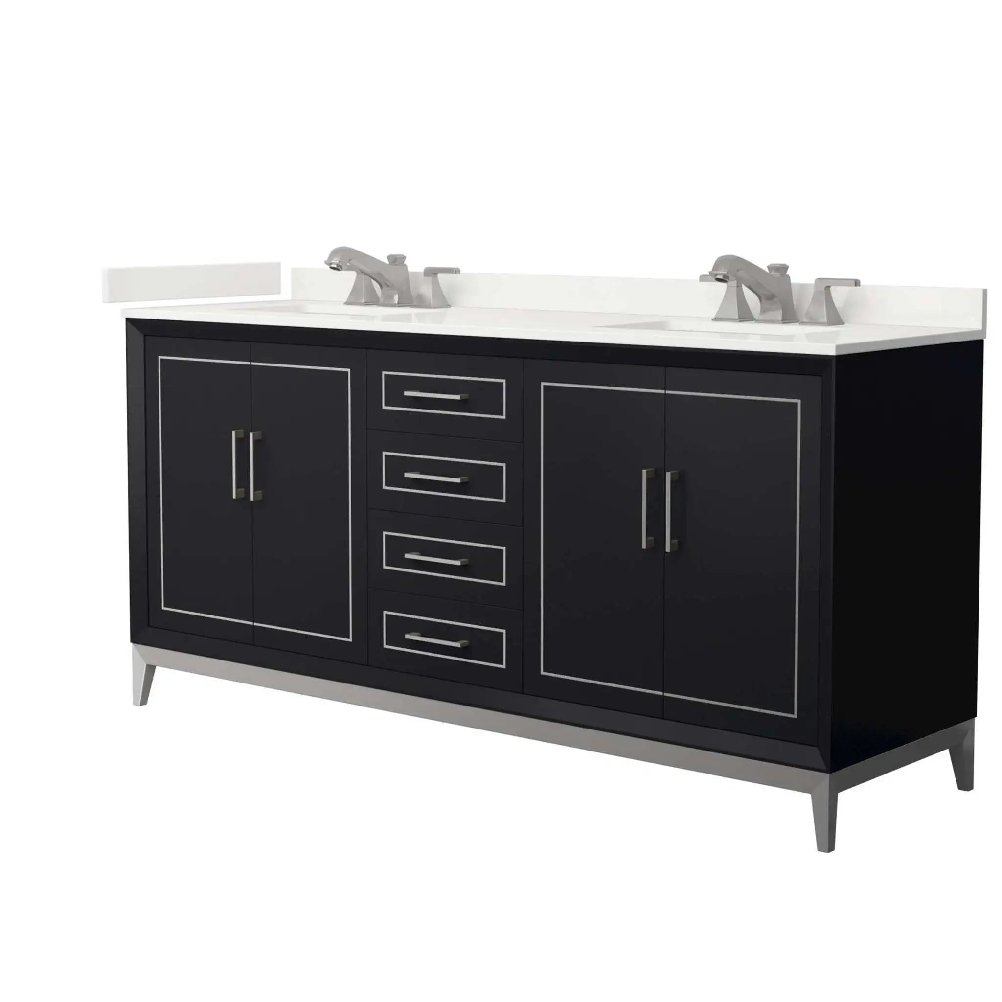 72" Marlena Double Bathroom Vanity in Black with Brushed Nickel Trim by Wyndham