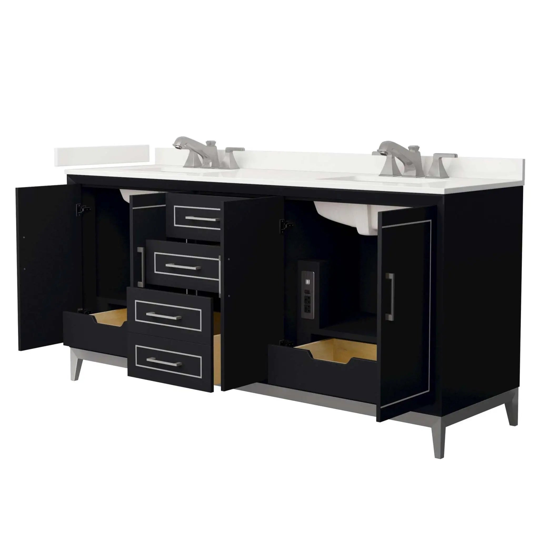 72" Marlena Double Bathroom Vanity in Black with Brushed Nickel Trim by Wyndham