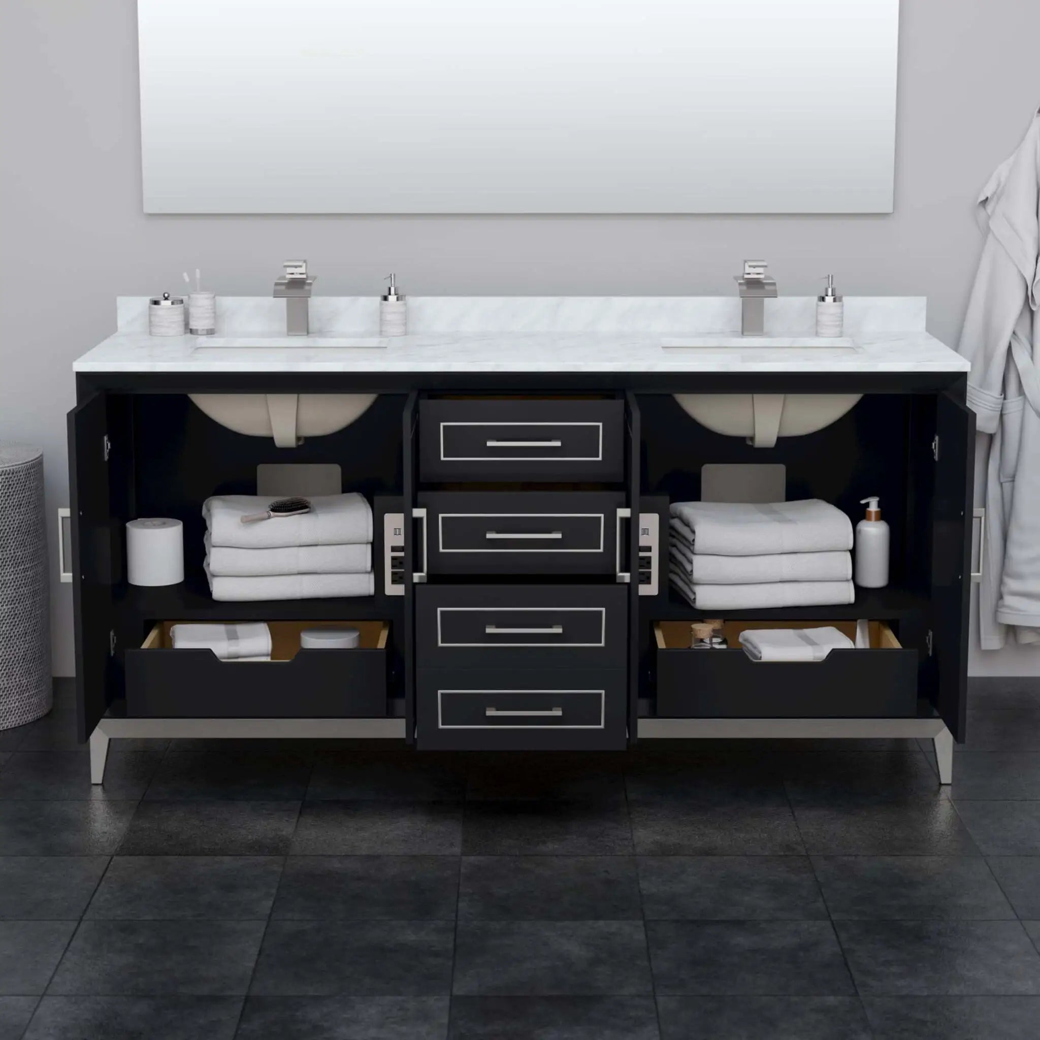 72" Marlena Double Bathroom Vanity in Black with Brushed Nickel Trim by Wyndham