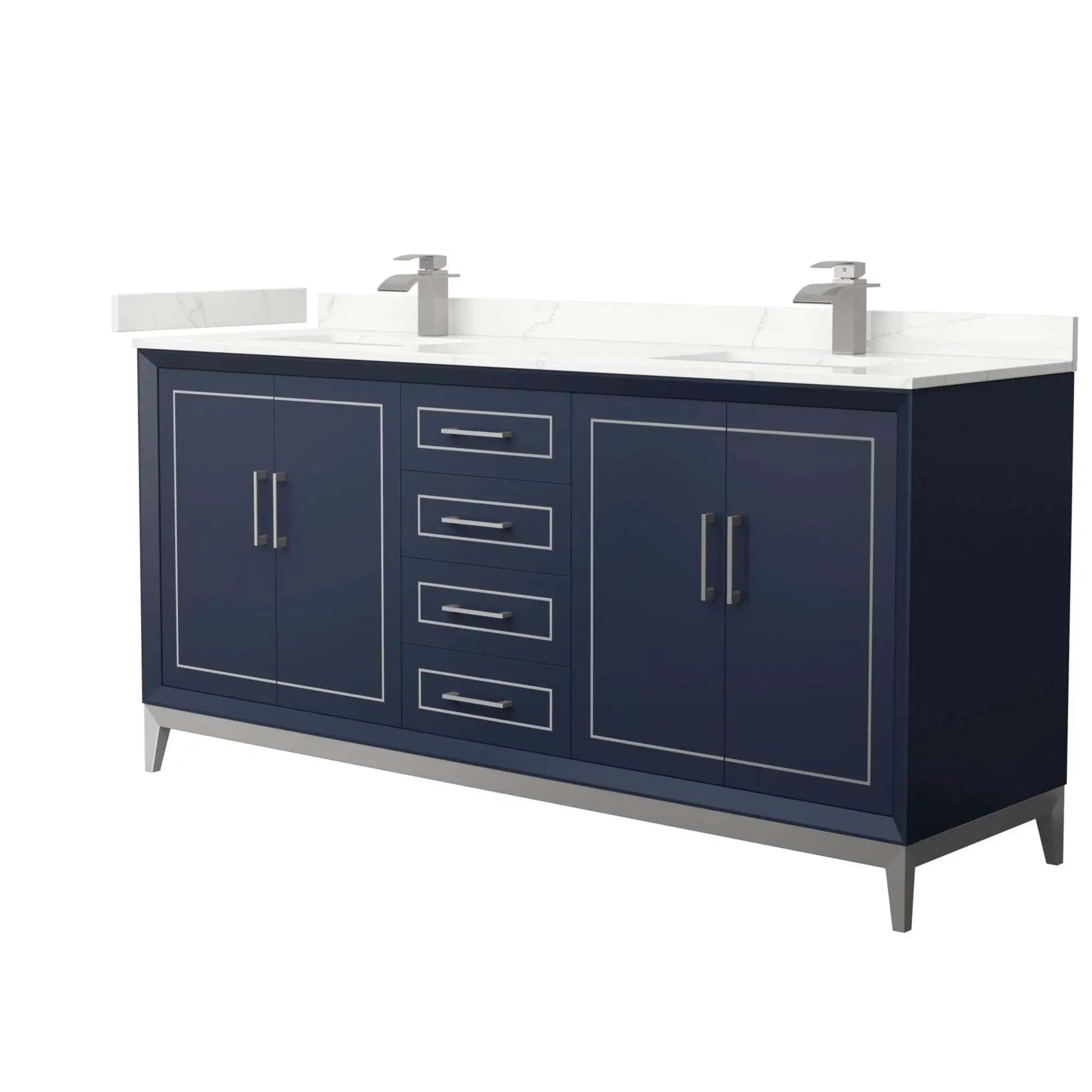 72" Marlena Double Bathroom Vanity in Dark Blue with Brushed Nickel Trim by Wyndham