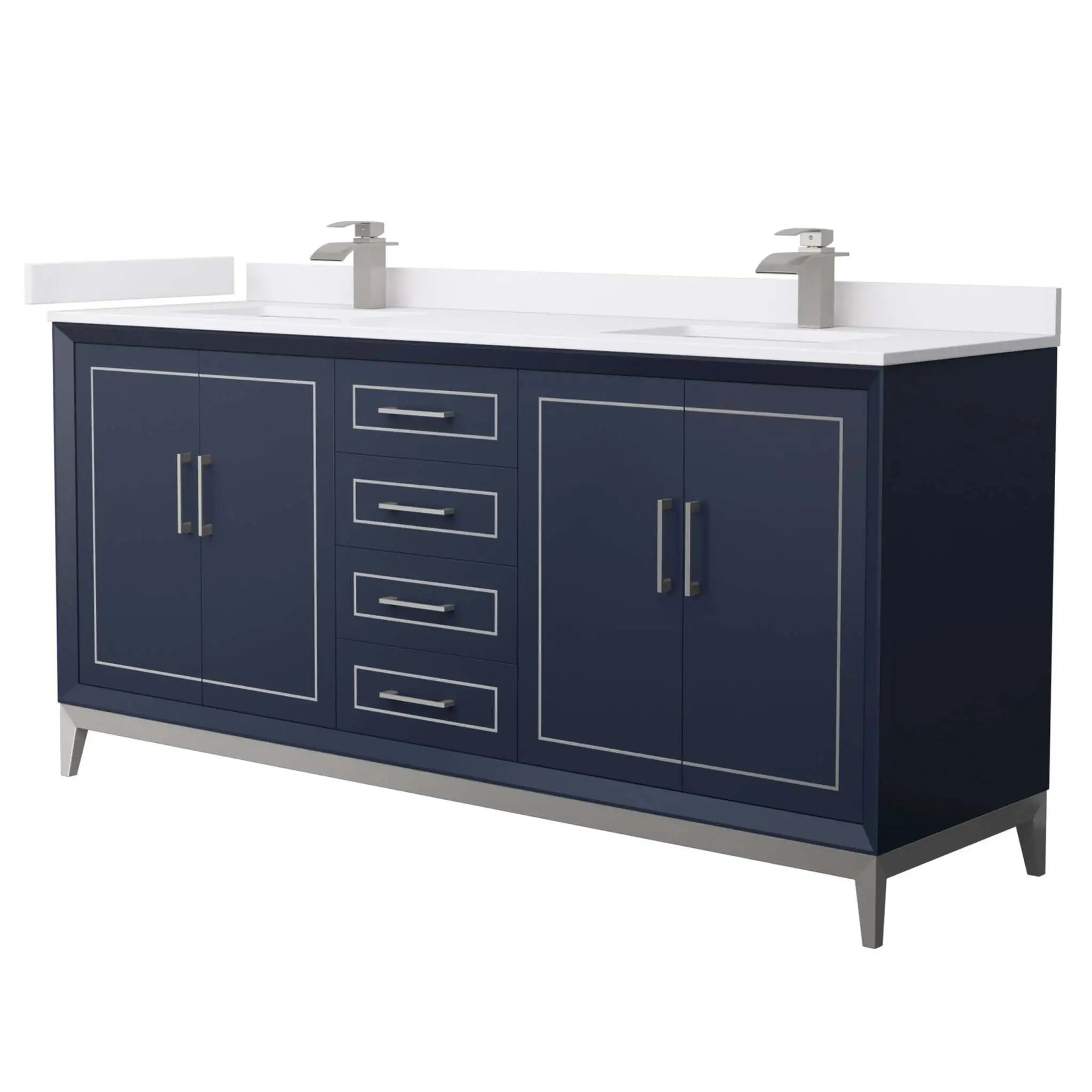 72" Marlena Double Bathroom Vanity in Dark Blue with Brushed Nickel Trim by Wyndham