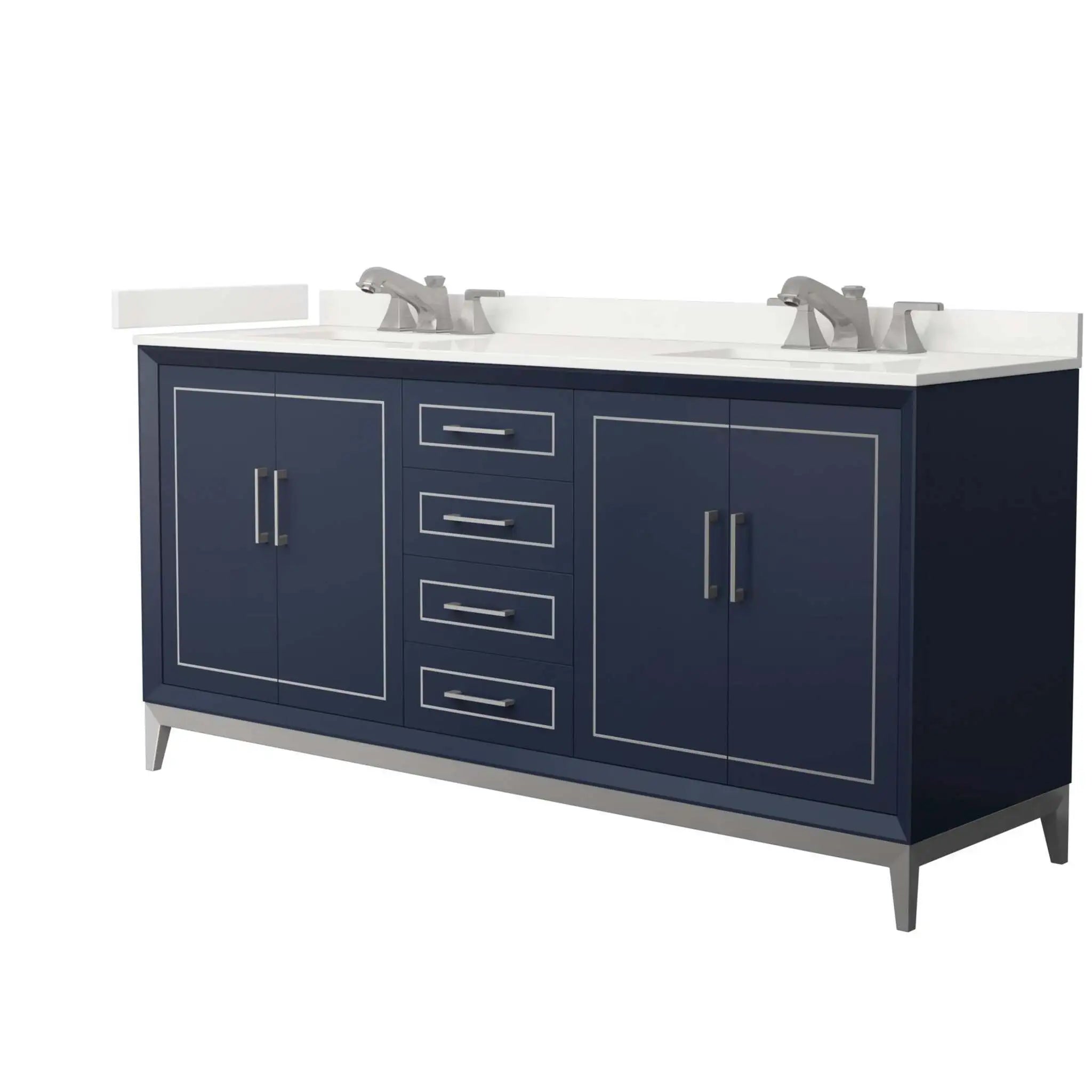 72" Marlena Double Bathroom Vanity in Dark Blue with Brushed Nickel Trim by Wyndham