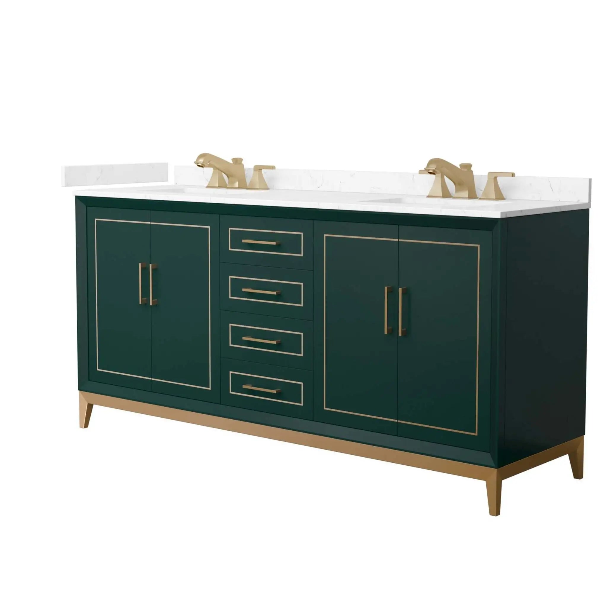72" Marlena Double Bathroom Vanity in Green with Satin Bronze Trim by Wyndham