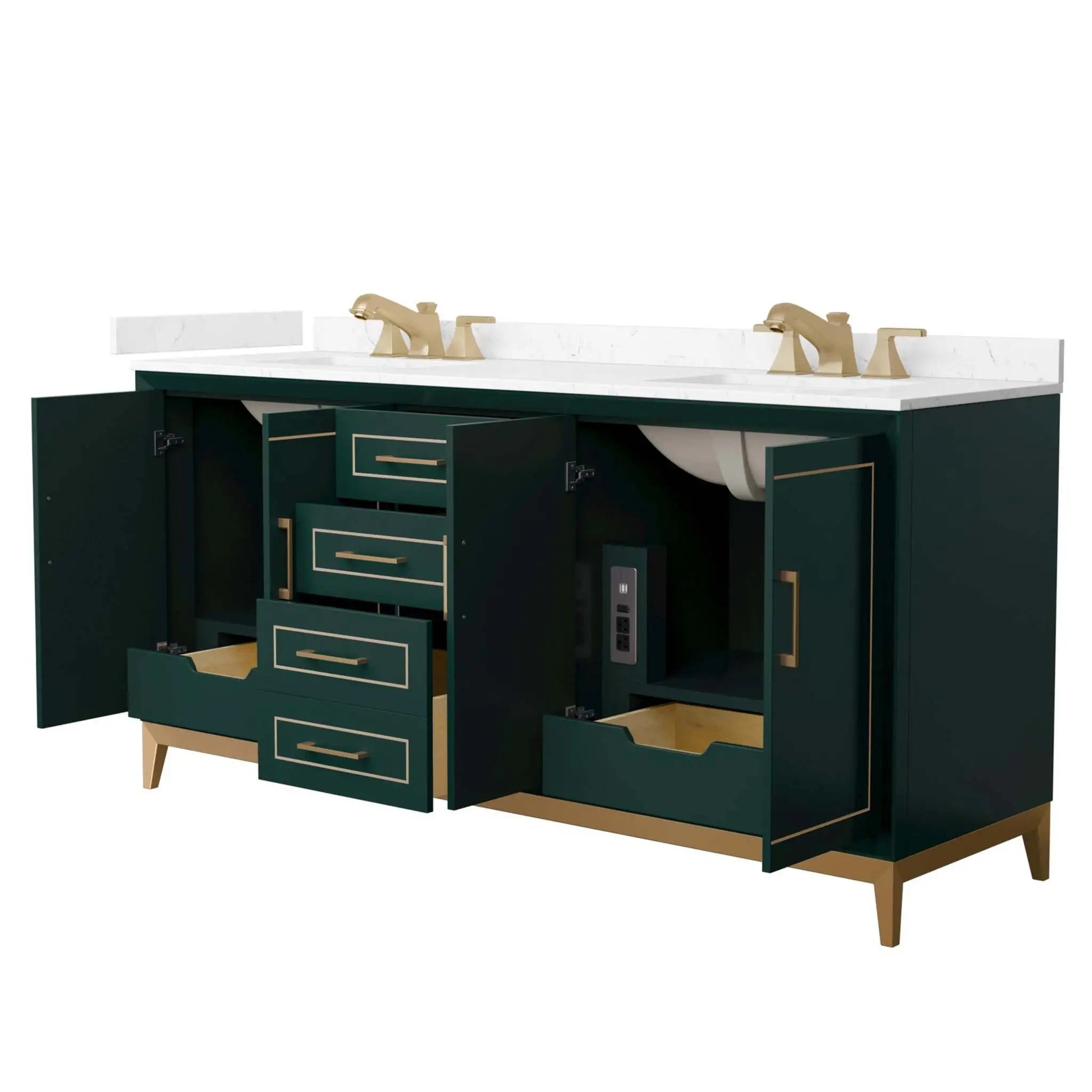 72" Marlena Double Bathroom Vanity in Green with Satin Bronze Trim by Wyndham