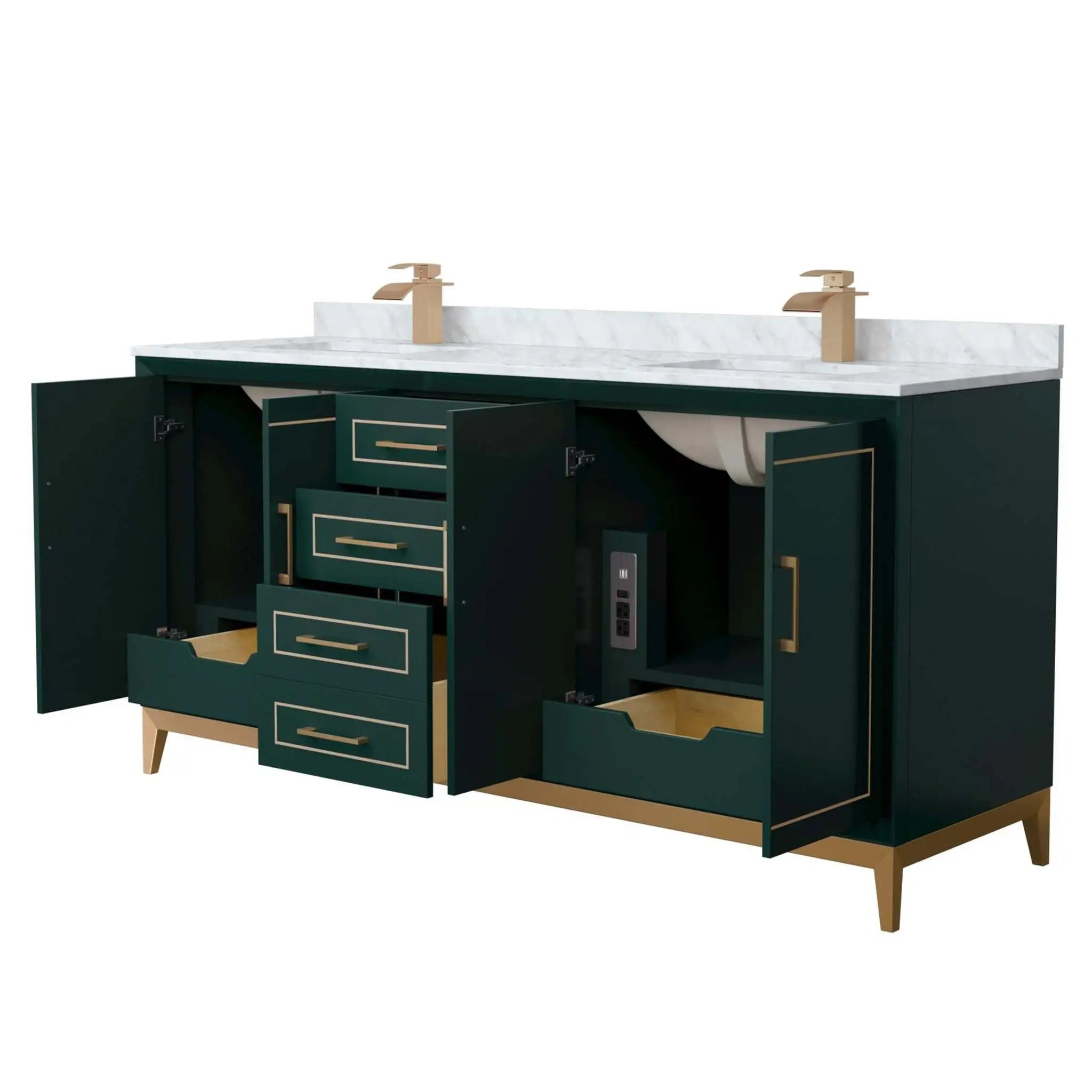 72" Marlena Double Bathroom Vanity in Green with Satin Bronze Trim by Wyndham