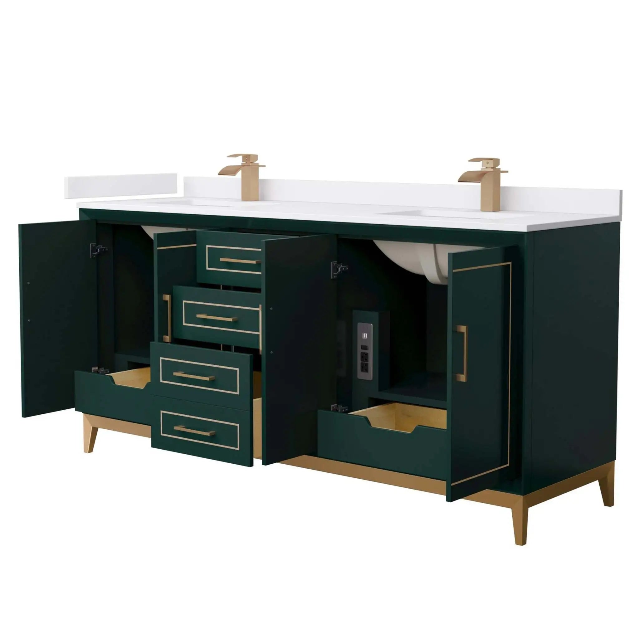 72" Marlena Double Bathroom Vanity in Green with Satin Bronze Trim by Wyndham