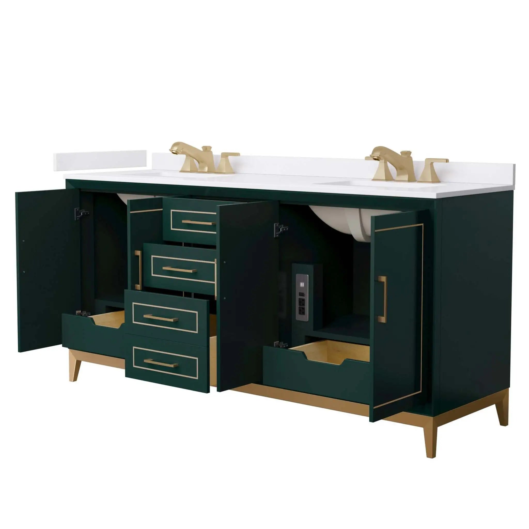 72" Marlena Double Bathroom Vanity in Green with Satin Bronze Trim by Wyndham