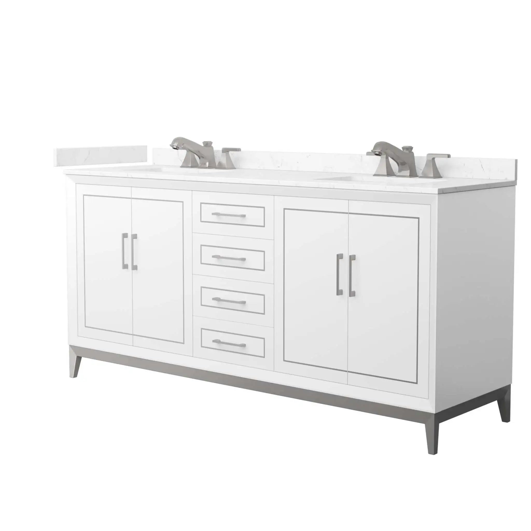 72" Marlena Double Bathroom Vanity in White with Brushed Nickel Trim by Wyndham