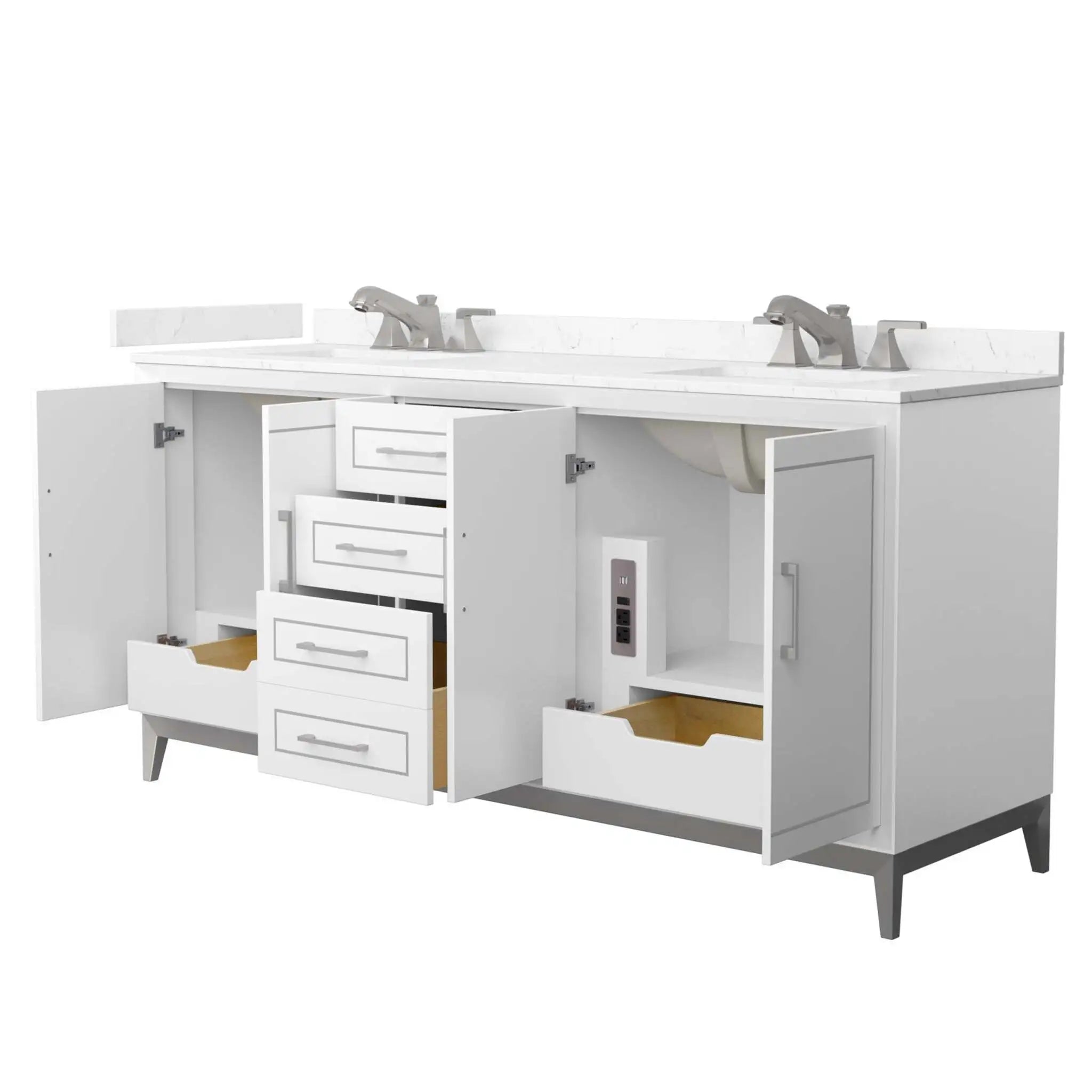 72" Marlena Double Bathroom Vanity in White with Brushed Nickel Trim by Wyndham