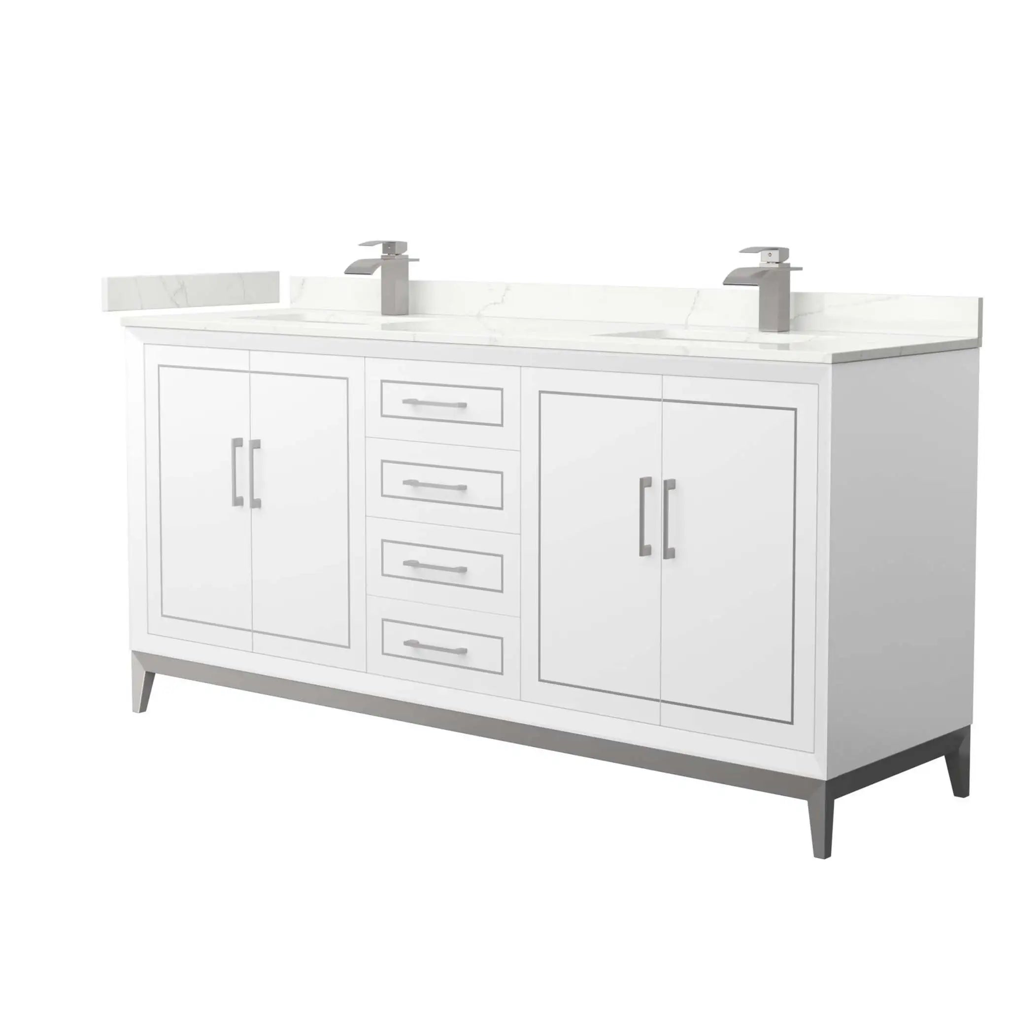 72" Marlena Double Bathroom Vanity in White with Brushed Nickel Trim by Wyndham