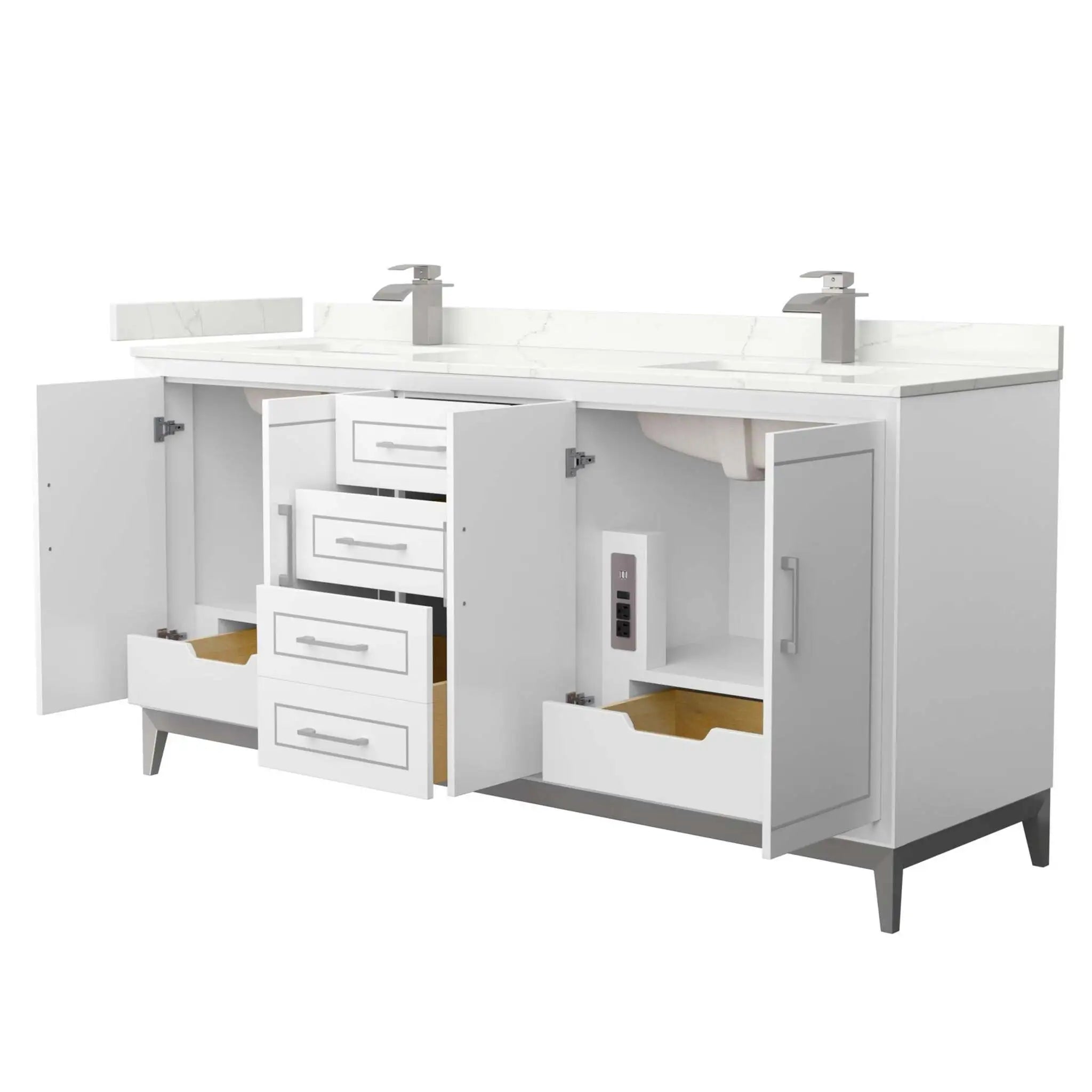 72" Marlena Double Bathroom Vanity in White with Brushed Nickel Trim by Wyndham
