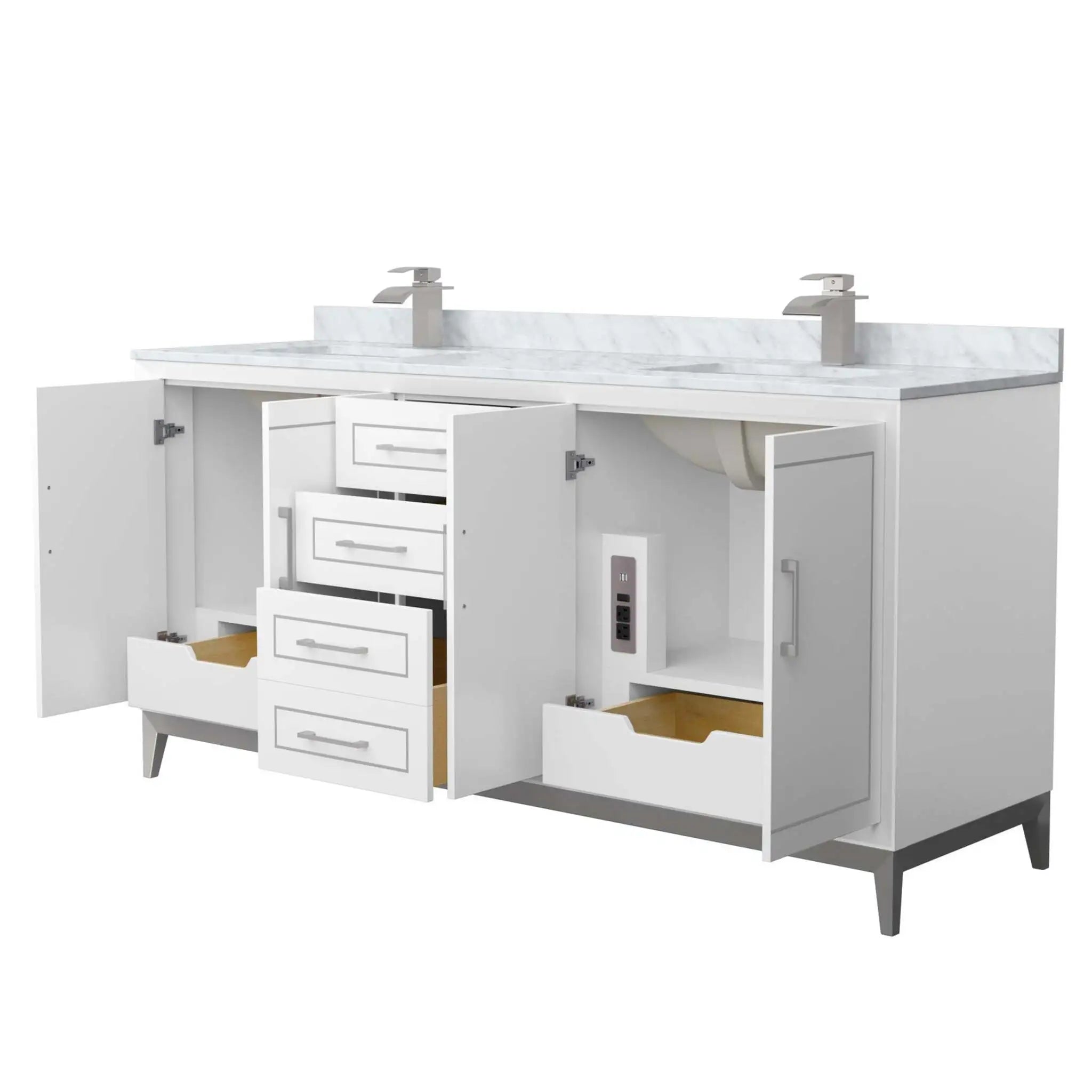 72" Marlena Double Bathroom Vanity in White with Brushed Nickel Trim by Wyndham
