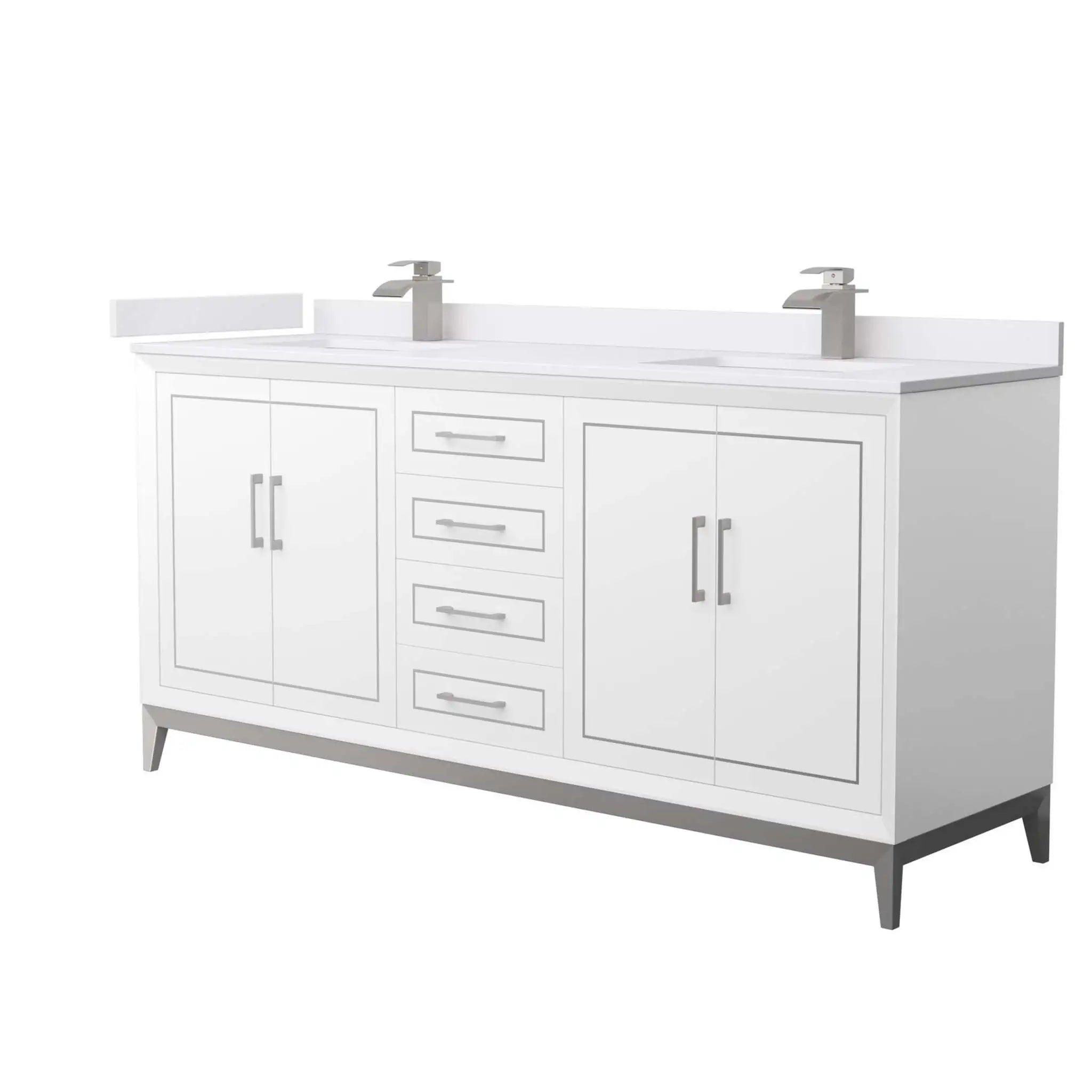 72" Marlena Double Bathroom Vanity in White with Brushed Nickel Trim by Wyndham