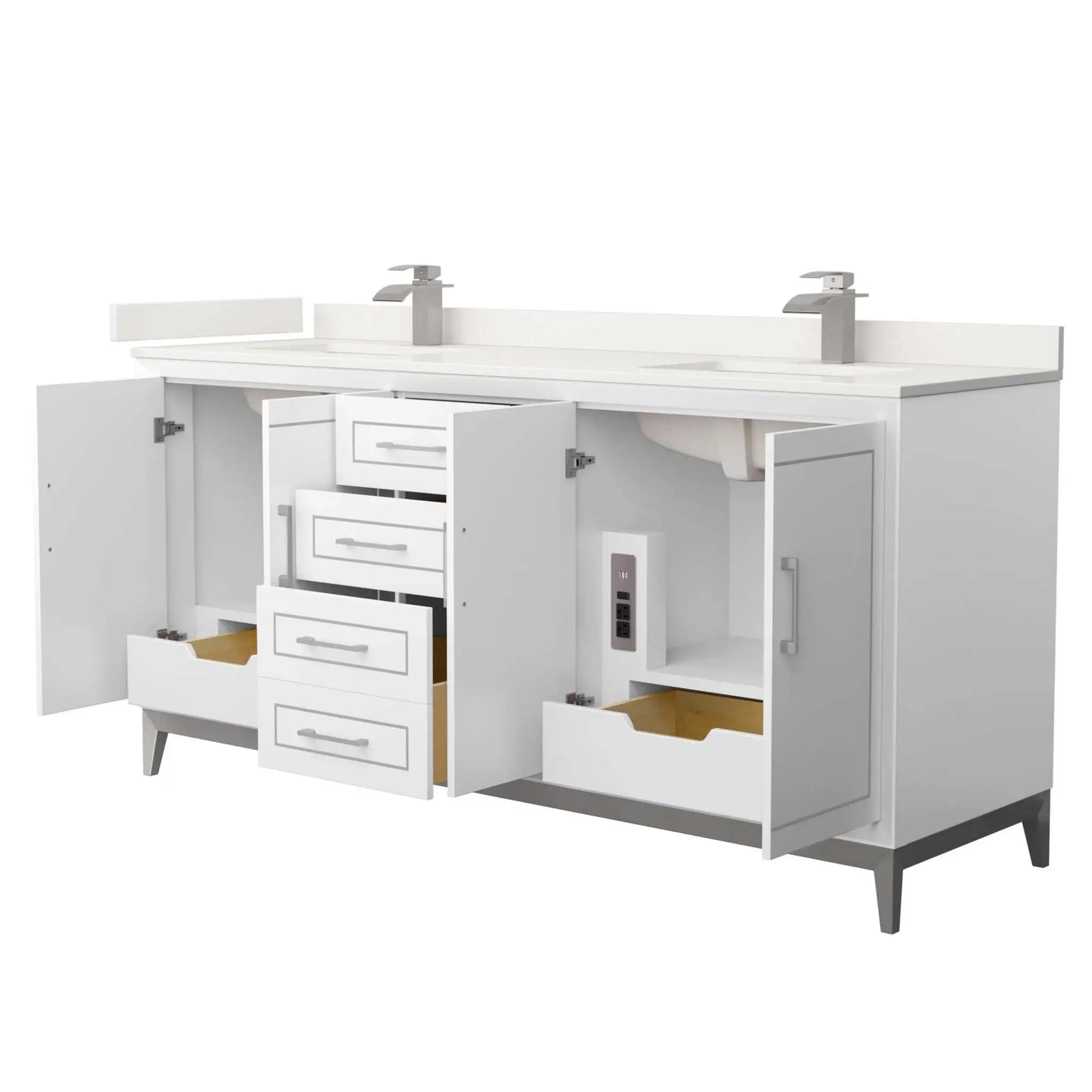 72" Marlena Double Bathroom Vanity in White with Brushed Nickel Trim by Wyndham