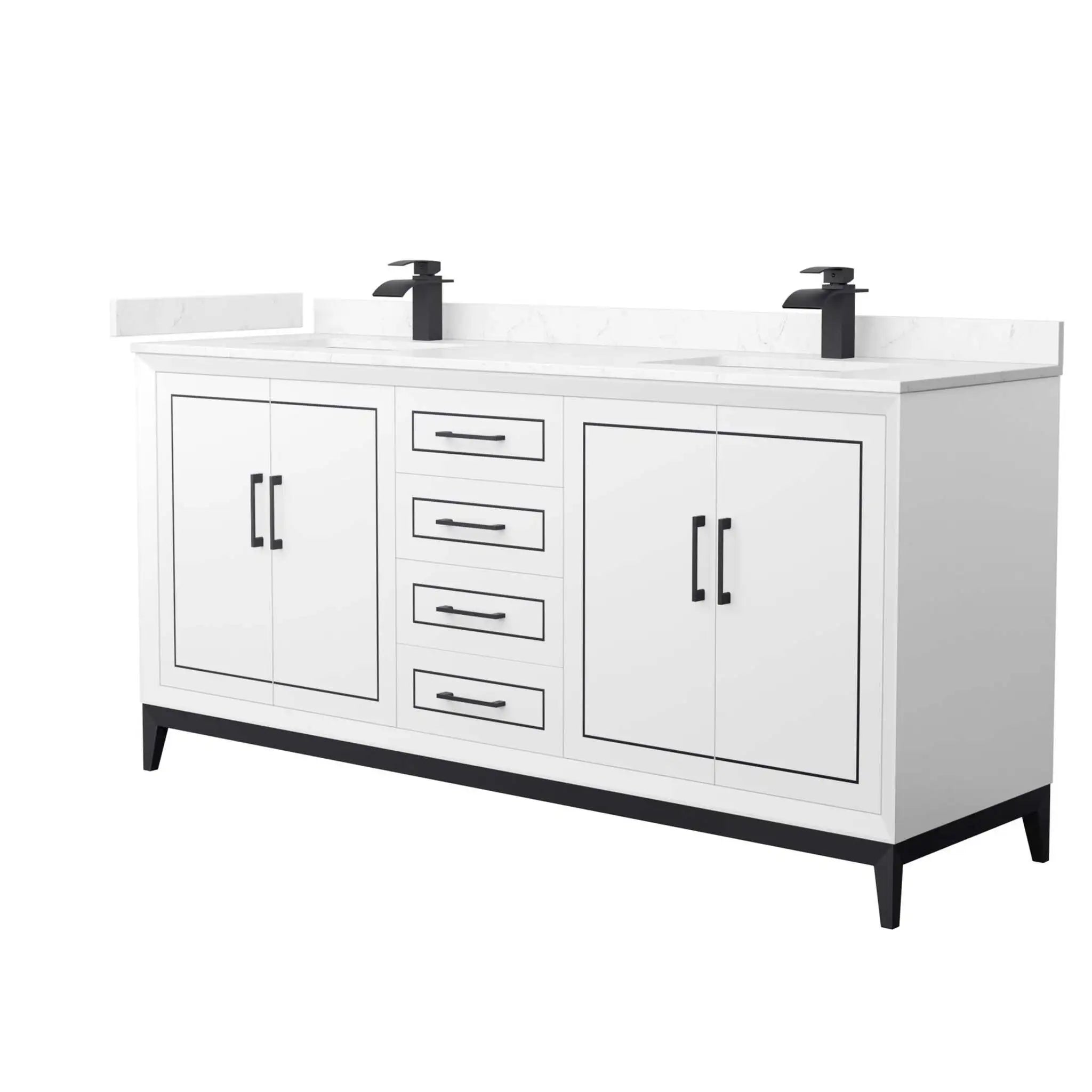 72" Marlena Double Bathroom Vanity in White with Matte Black Trim by Wyndham