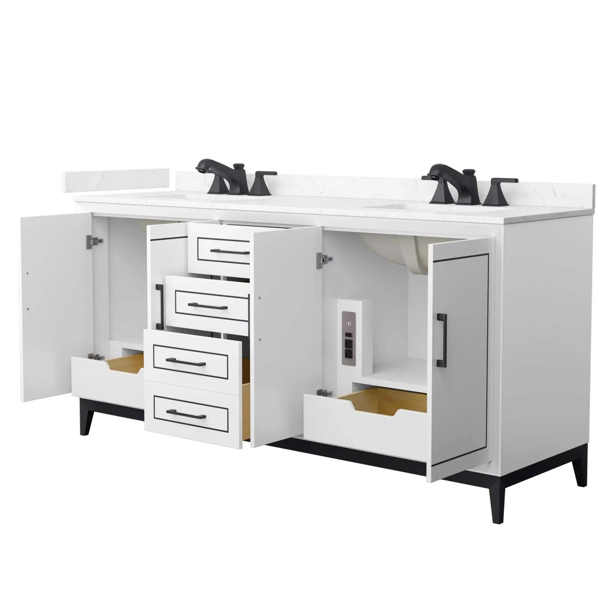 72" Marlena Double Bathroom Vanity in White with Matte Black Trim by Wyndham