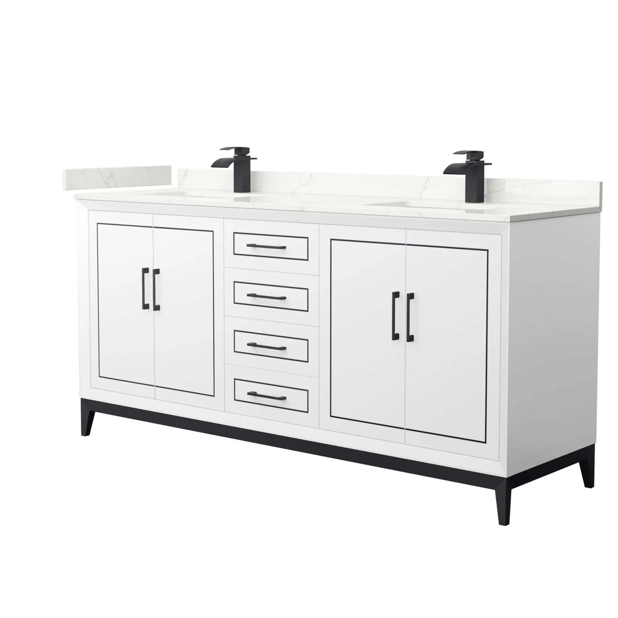 72" Marlena Double Bathroom Vanity in White with Matte Black Trim by Wyndham