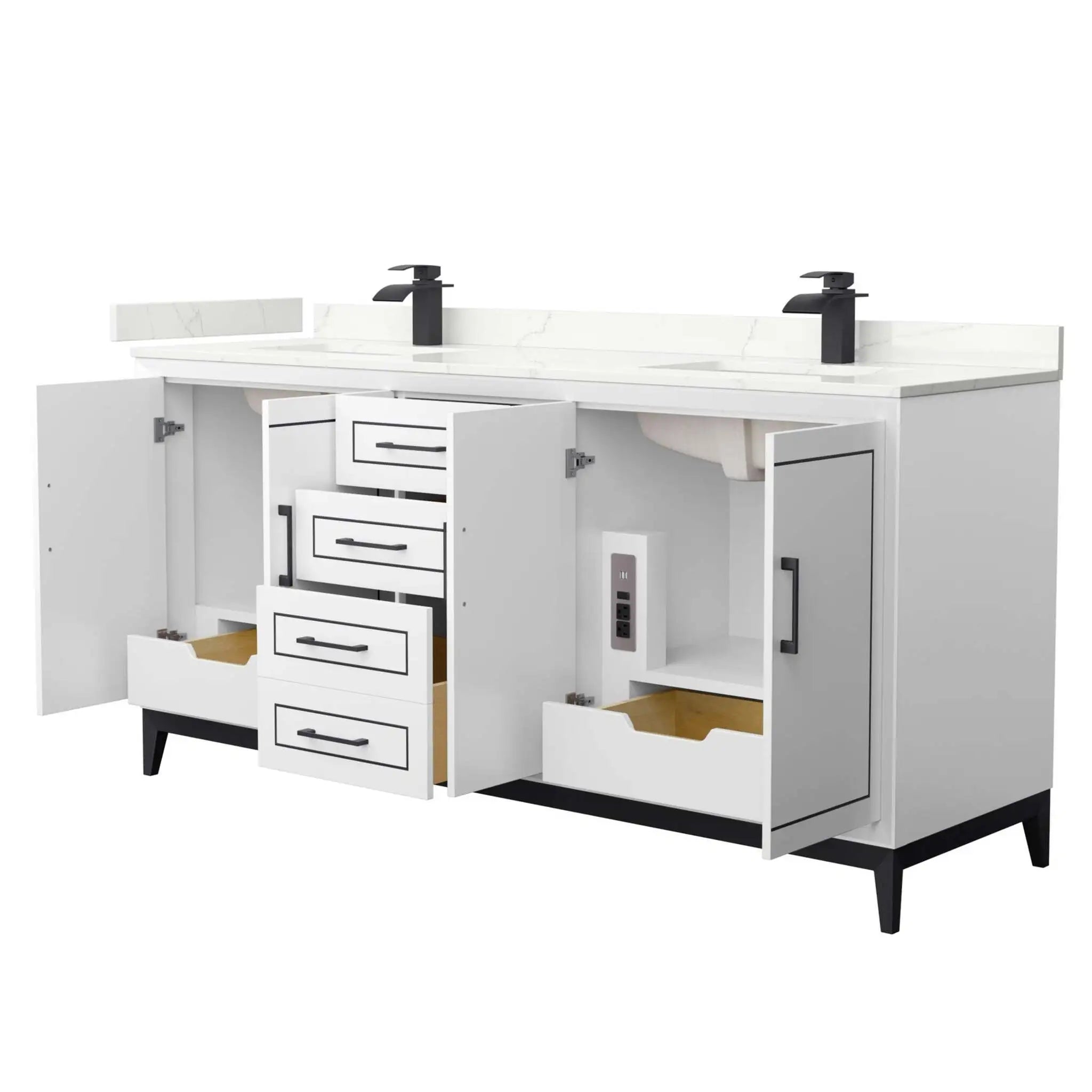 72" Marlena Double Bathroom Vanity in White with Matte Black Trim by Wyndham