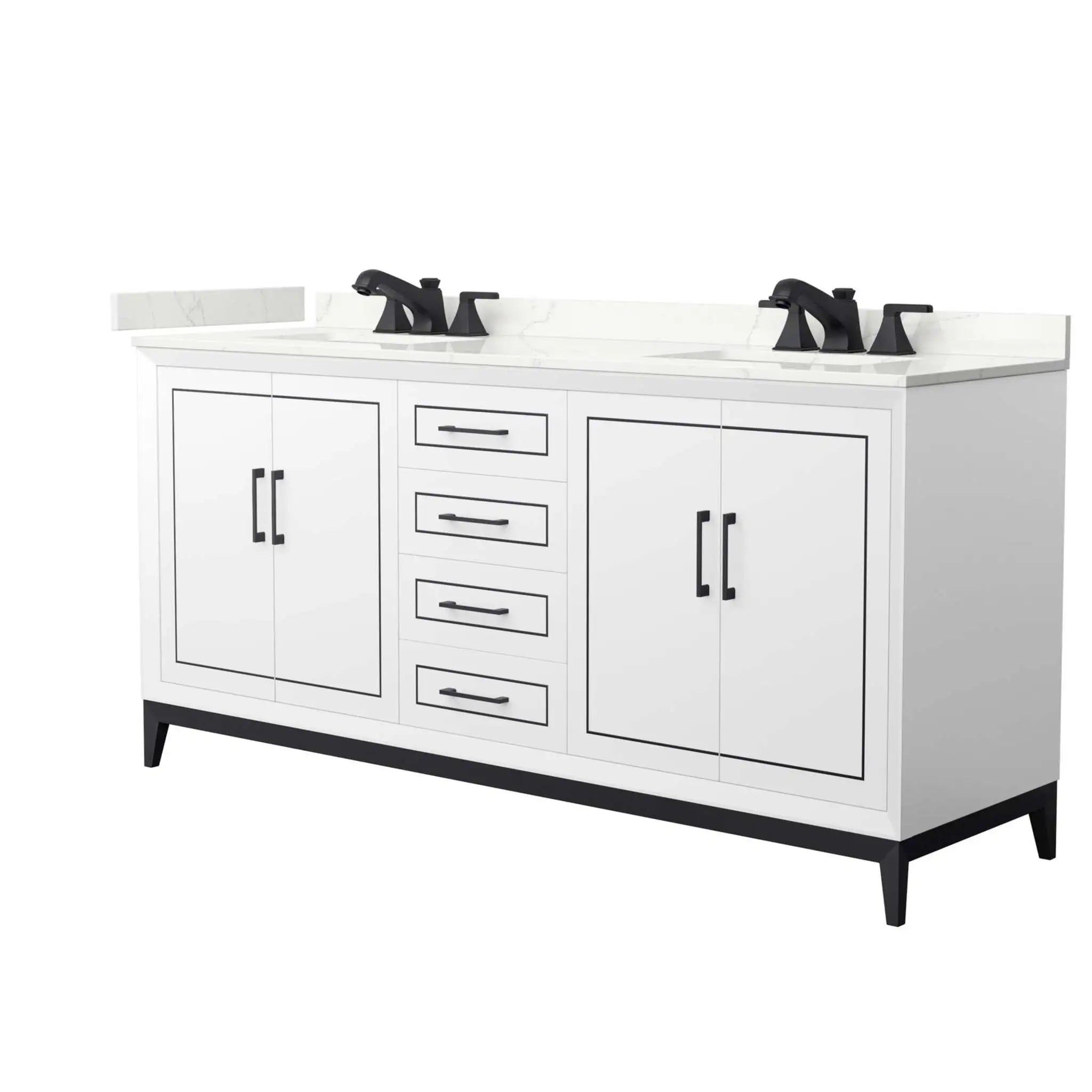 72" Marlena Double Bathroom Vanity in White with Matte Black Trim by Wyndham