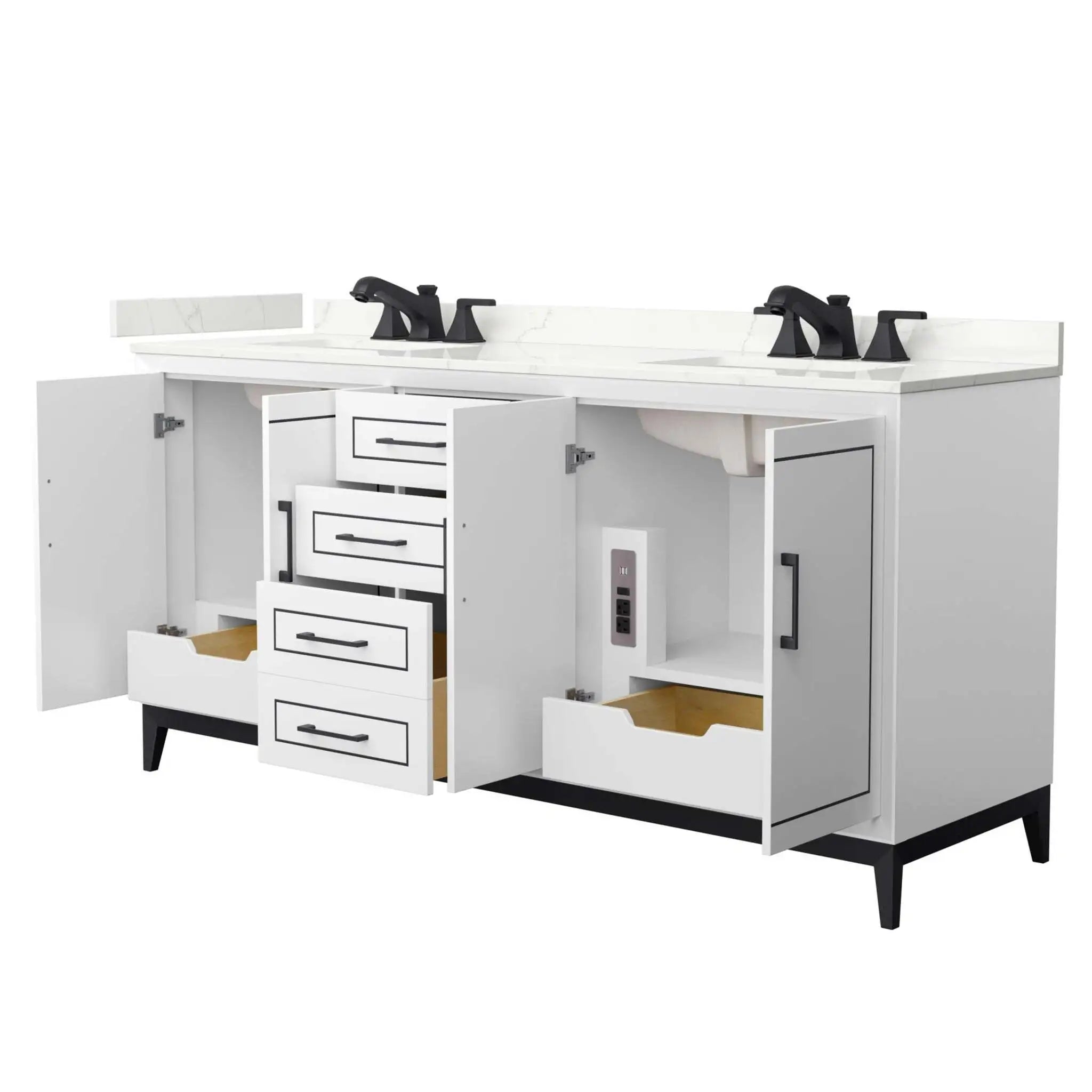 72" Marlena Double Bathroom Vanity in White with Matte Black Trim by Wyndham