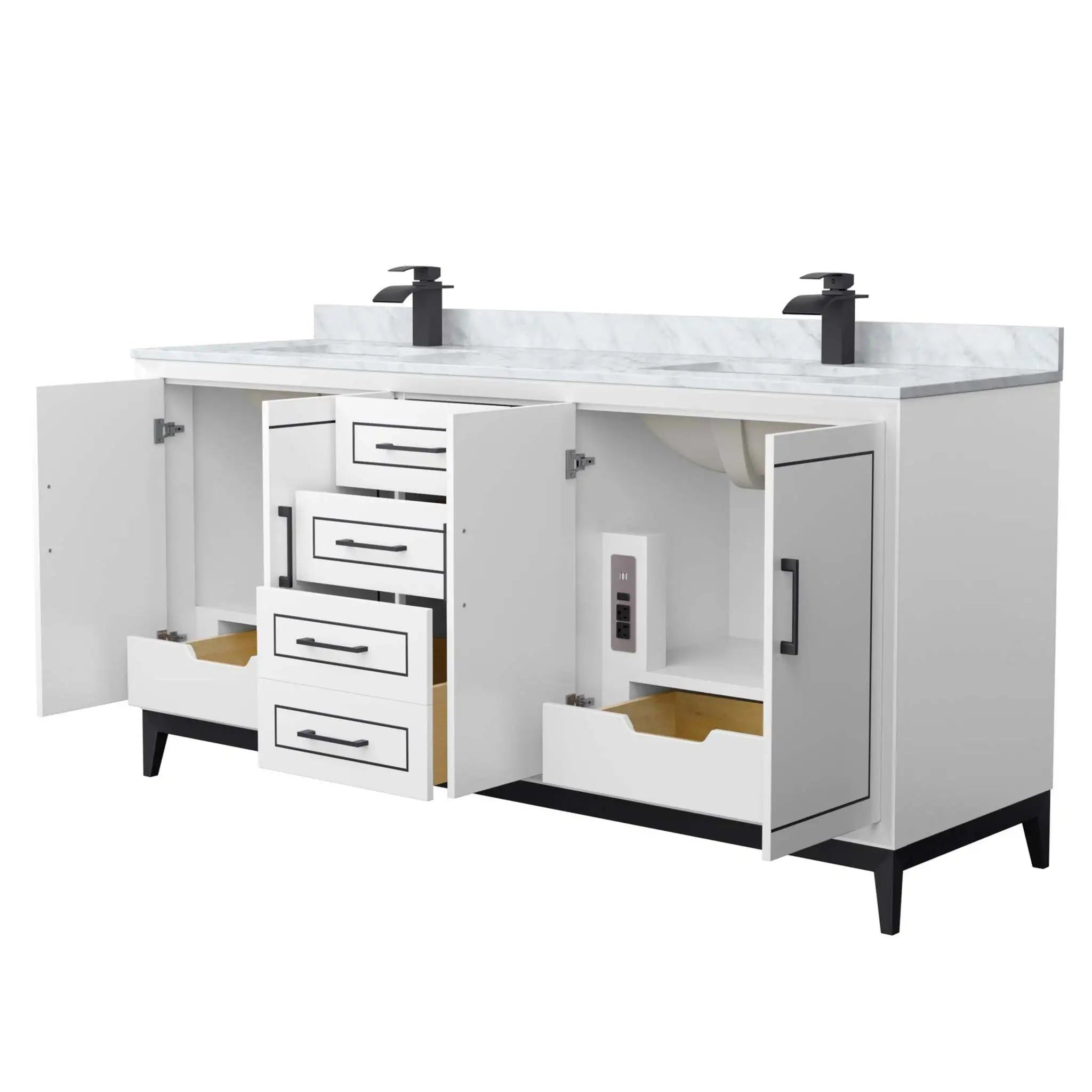 72" Marlena Double Bathroom Vanity in White with Matte Black Trim by Wyndham