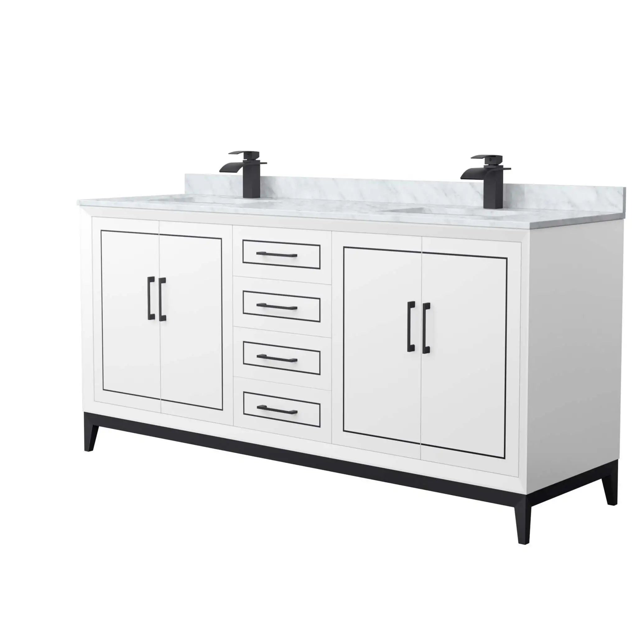 72" Marlena Double Bathroom Vanity in White with Matte Black Trim by Wyndham