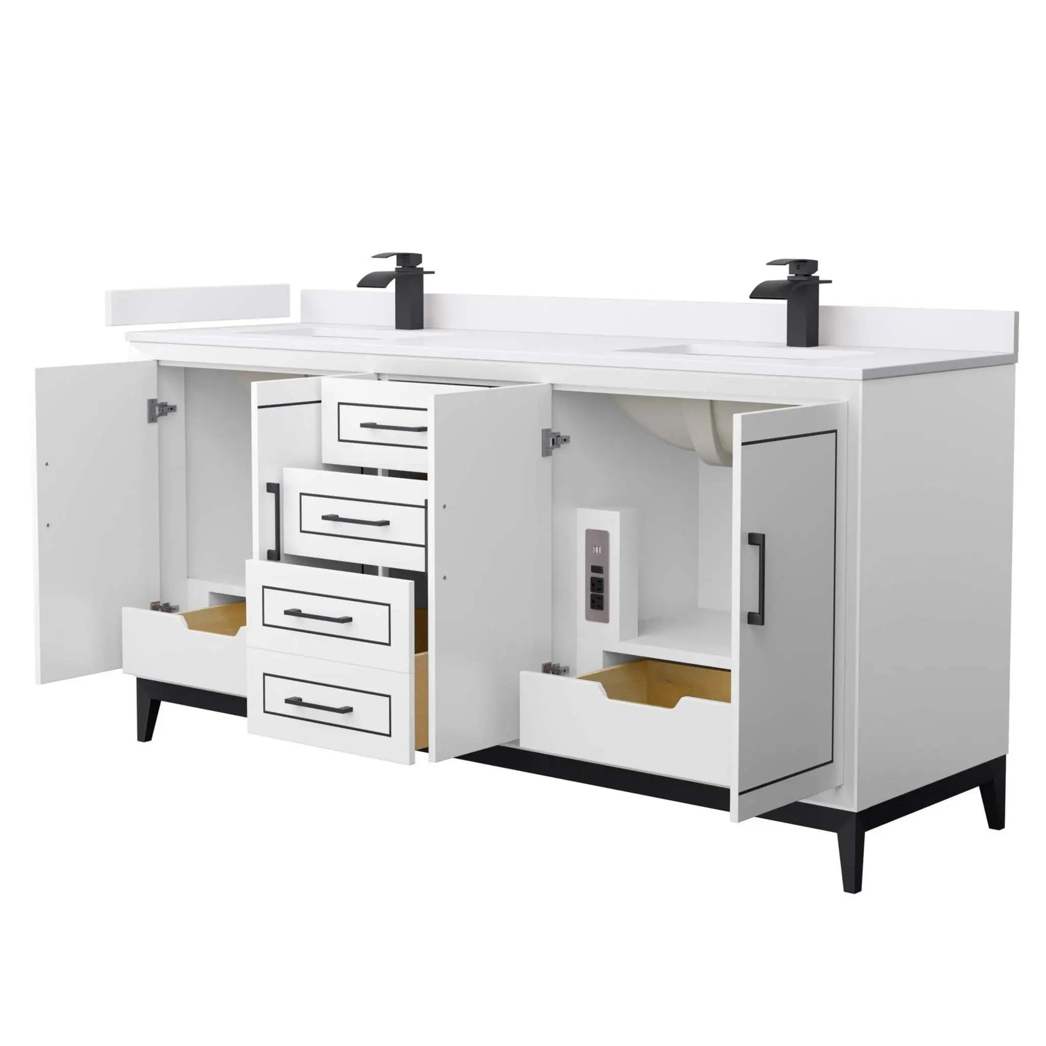 72" Marlena Double Bathroom Vanity in White with Matte Black Trim by Wyndham