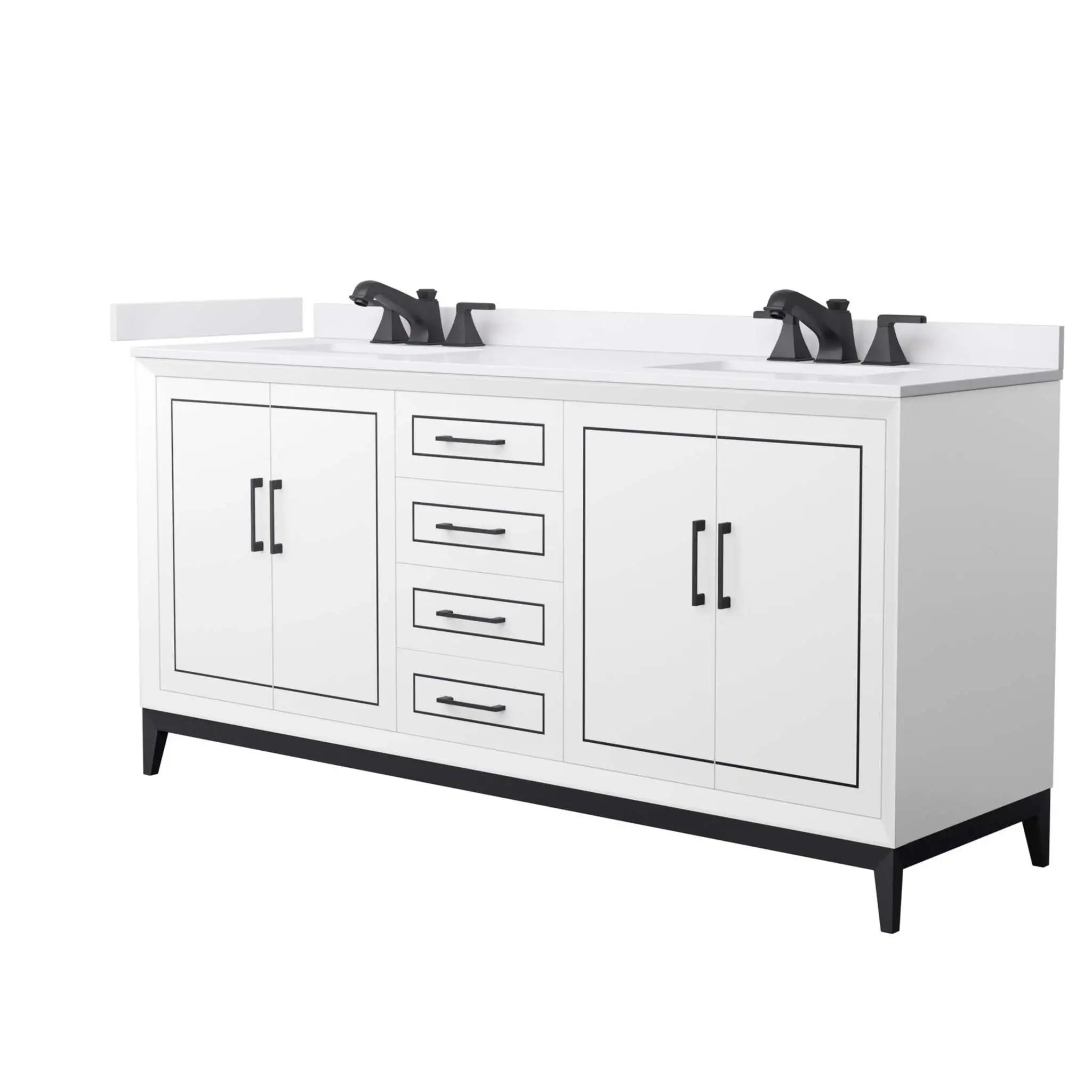 72" Marlena Double Bathroom Vanity in White with Matte Black Trim by Wyndham