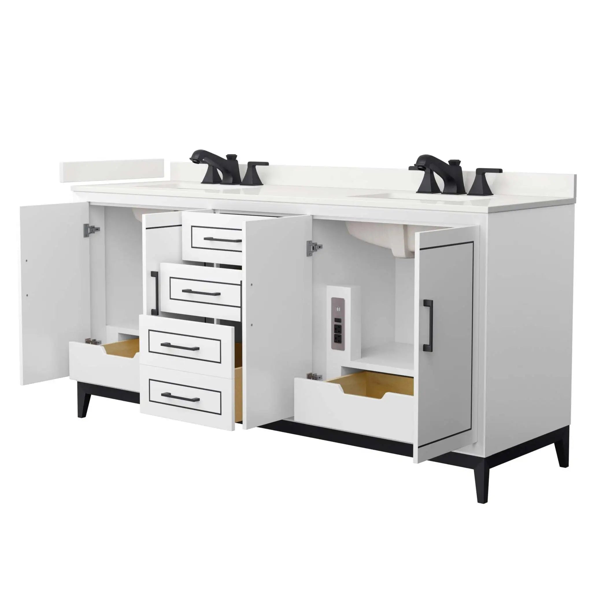 72" Marlena Double Bathroom Vanity in White with Matte Black Trim by Wyndham